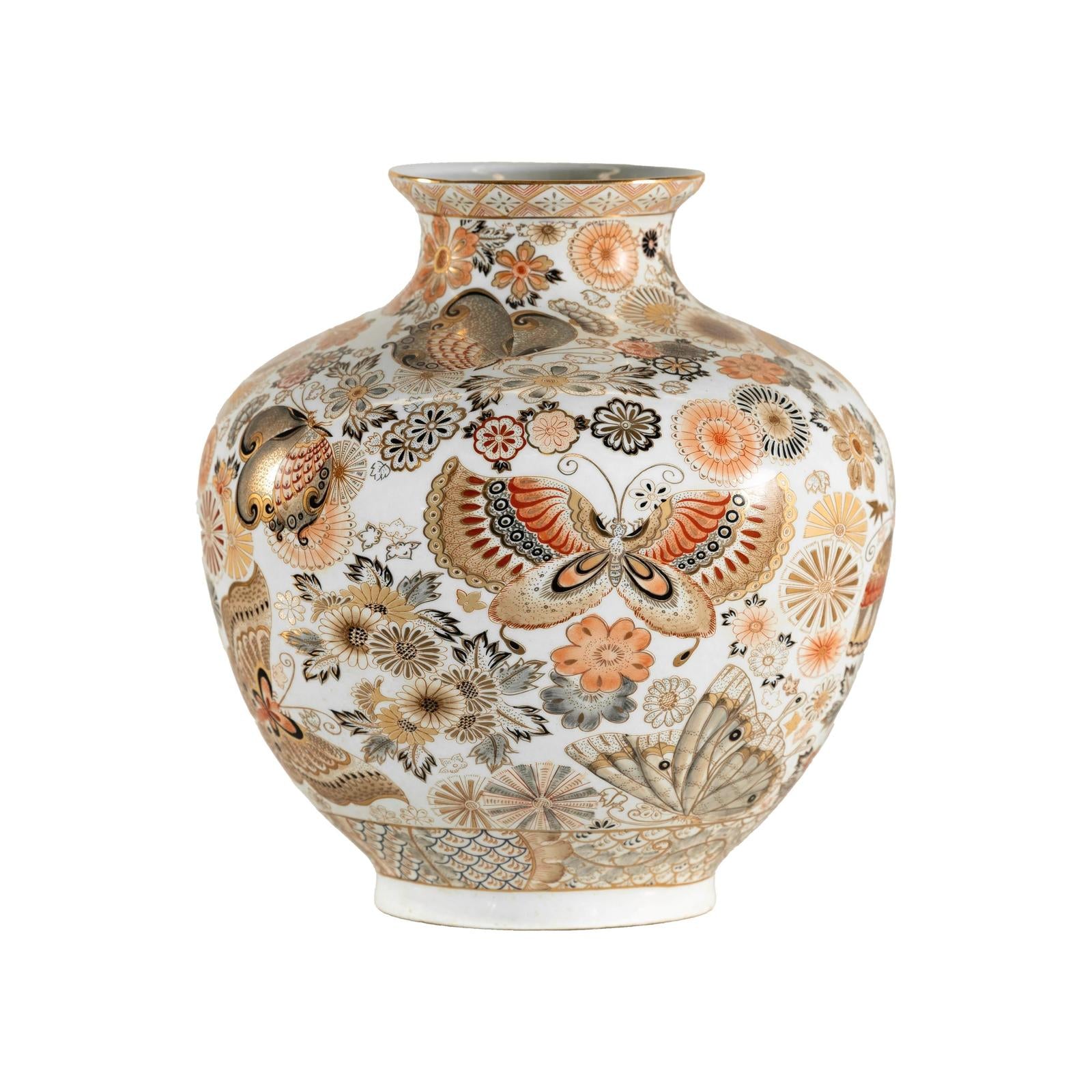 Kutani-Style Vase with Butterflies and Florals on White Ground-13. Asian &amp; Chinese Furniture, Art, Antiques, Vintage Home Décor for sale at FEA Home