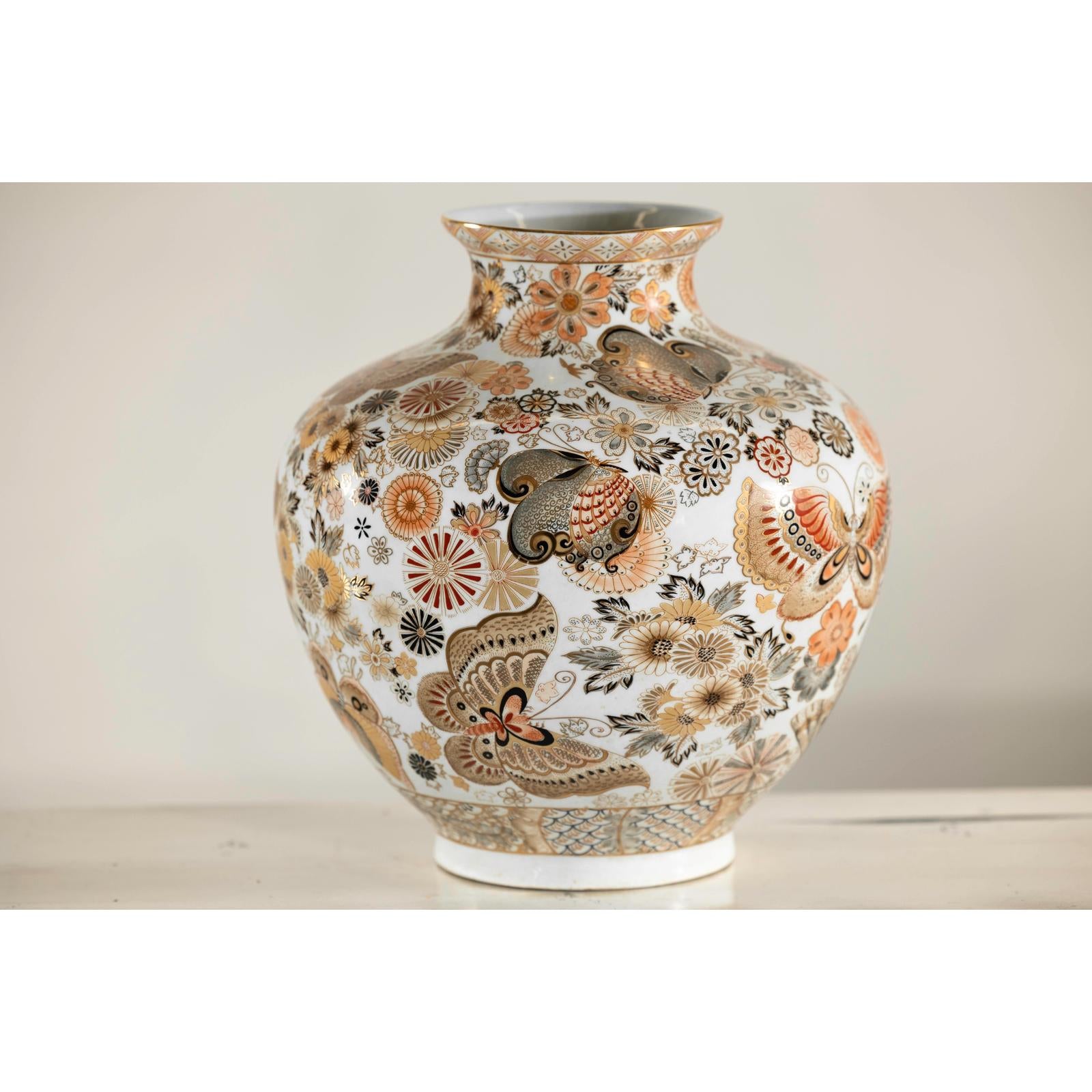 Kutani-Style Vase with Butterflies and Florals on White Ground-4. Asian &amp; Chinese Furniture, Art, Antiques, Vintage Home Décor for sale at FEA Home