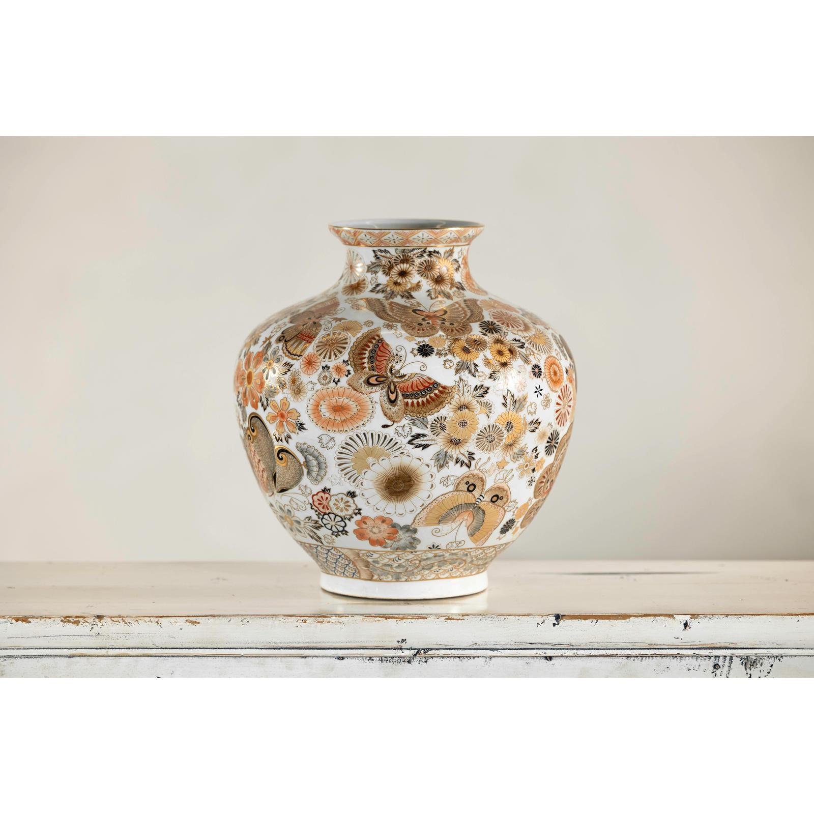 Kutani-Style Vase with Butterflies and Florals on White Ground-5. Asian &amp; Chinese Furniture, Art, Antiques, Vintage Home Décor for sale at FEA Home