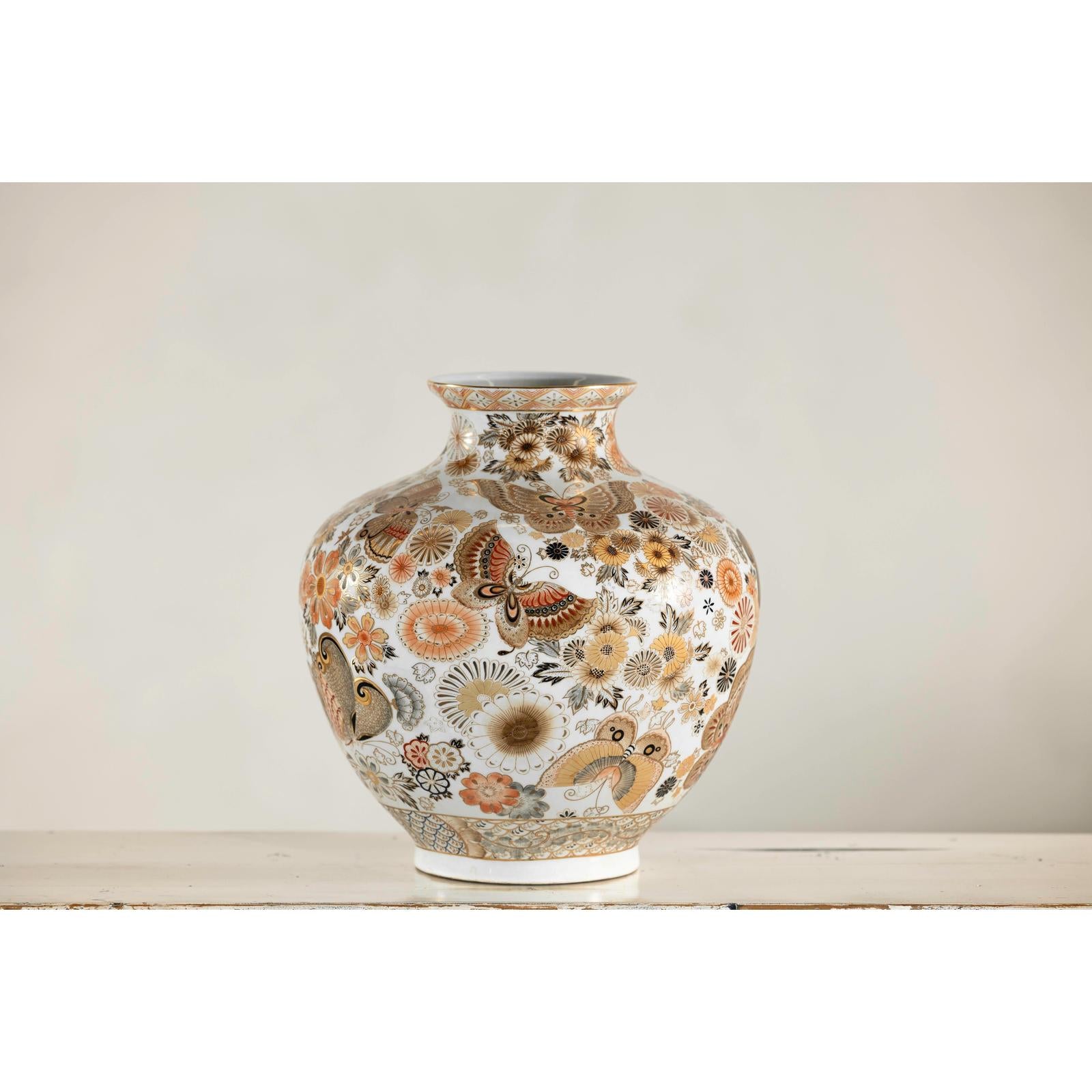 Kutani-Style Vase with Butterflies and Florals on White Ground-6. Asian &amp; Chinese Furniture, Art, Antiques, Vintage Home Décor for sale at FEA Home