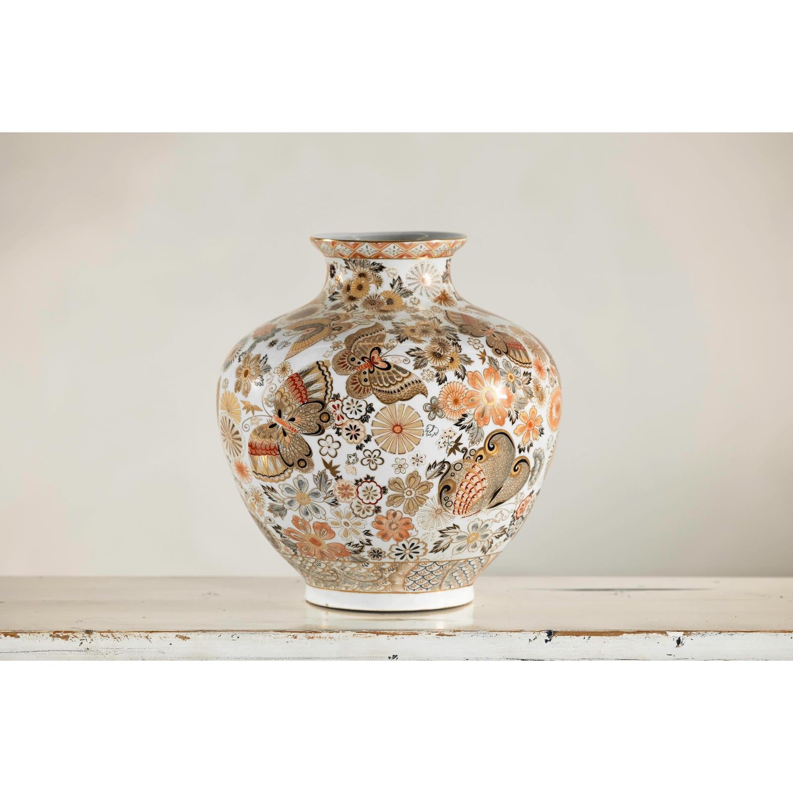 Kutani-Style Vase with Butterflies and Florals on White Ground-7. Asian &amp; Chinese Furniture, Art, Antiques, Vintage Home Décor for sale at FEA Home