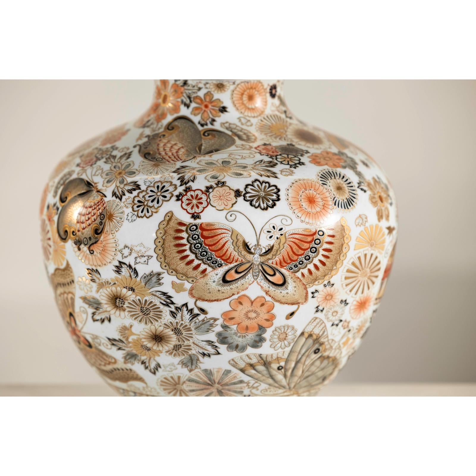 Kutani-Style Vase with Butterflies and Florals on White Ground-9. Asian &amp; Chinese Furniture, Art, Antiques, Vintage Home Décor for sale at FEA Home