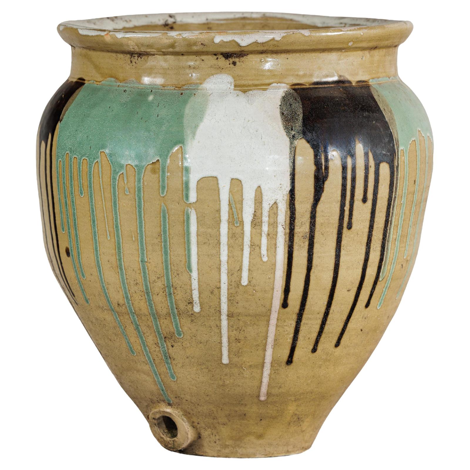 Large Antique Drip-Glazed Stoneware Jar Planter - image 1
