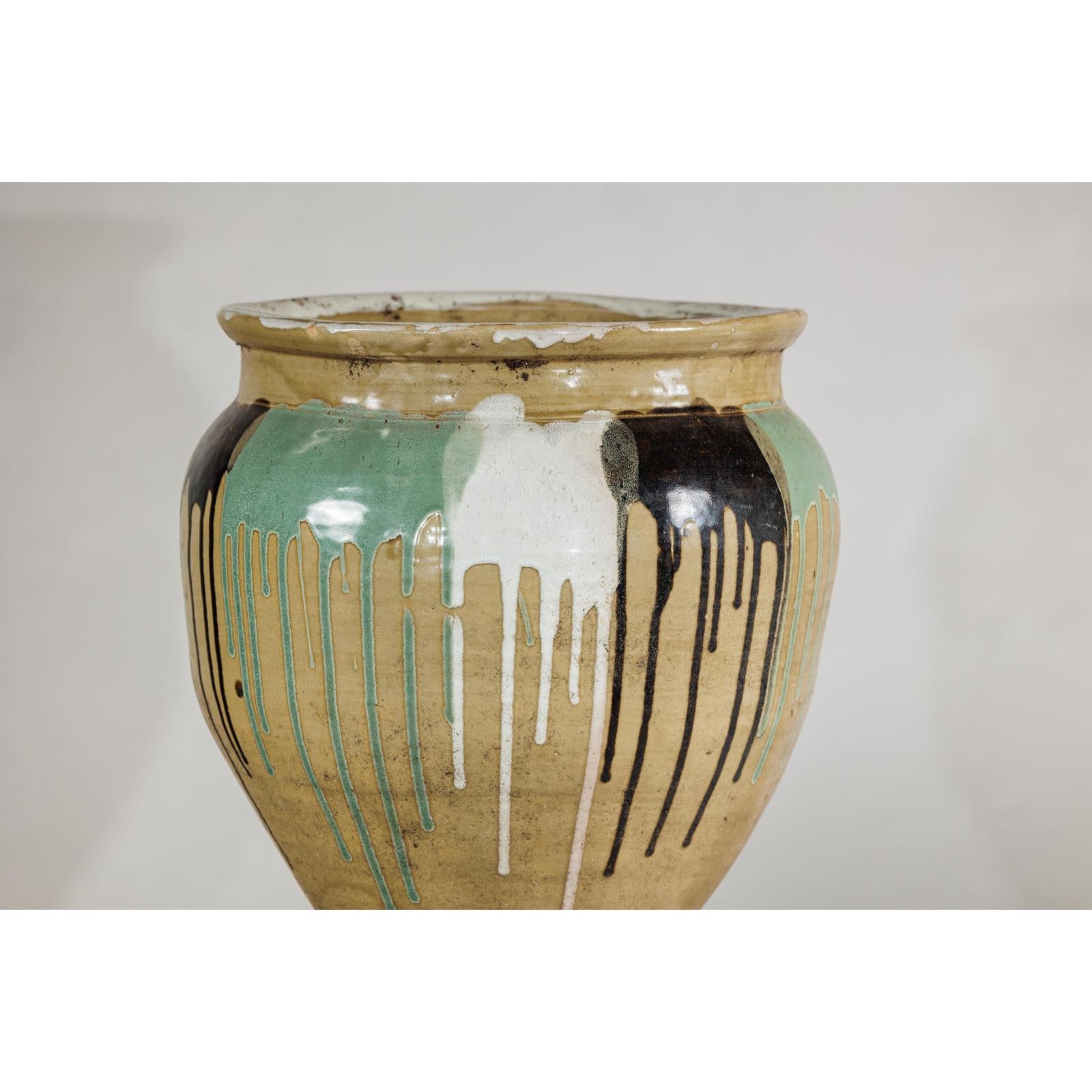 Large Antique Drip-Glazed Stoneware Jar Planter - image 3