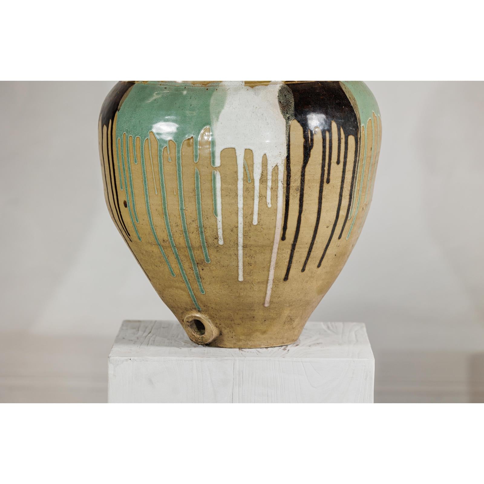 Large Antique Drip-Glazed Stoneware Jar Planter - image 4
