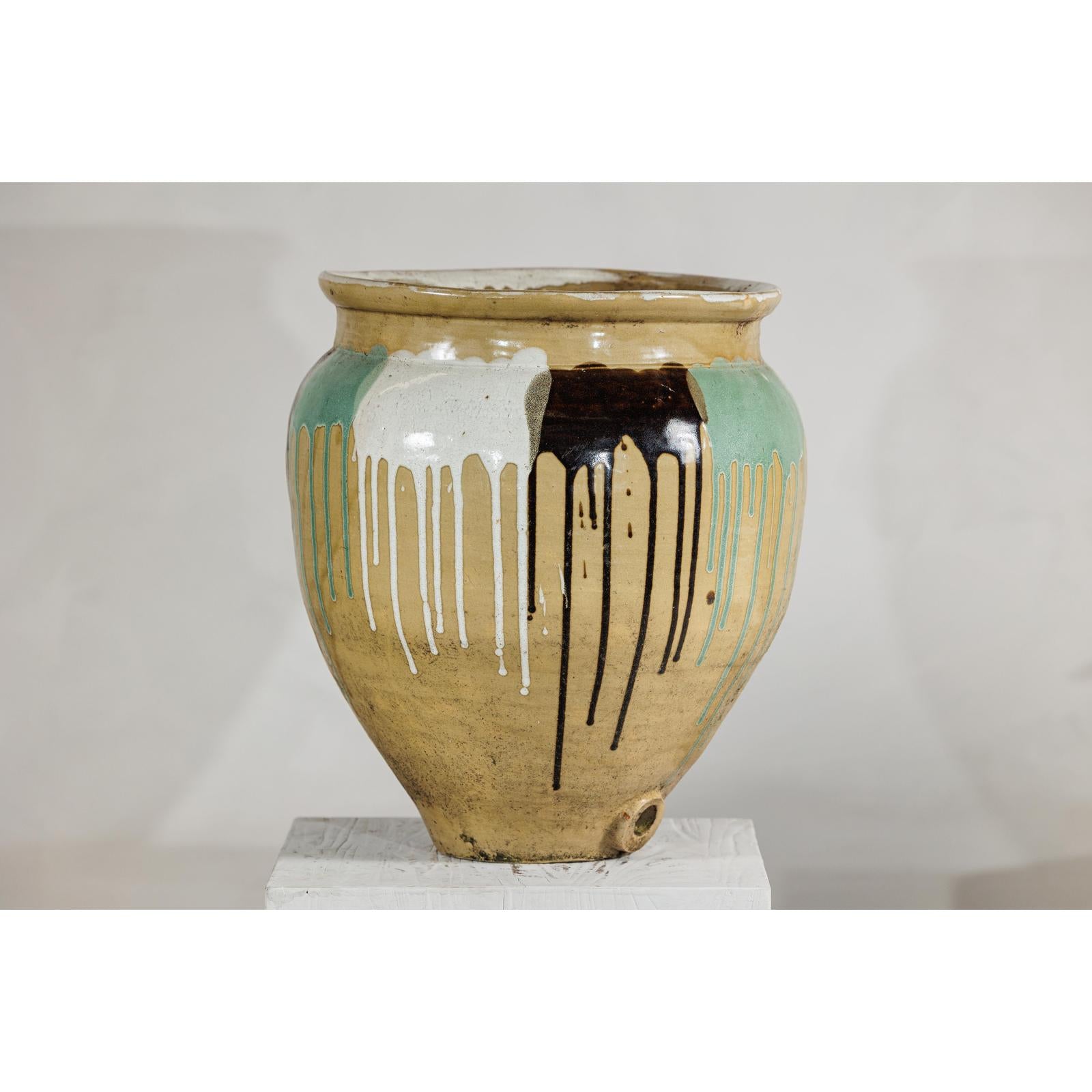 Large Antique Drip-Glazed Stoneware Jar Planter - image 5