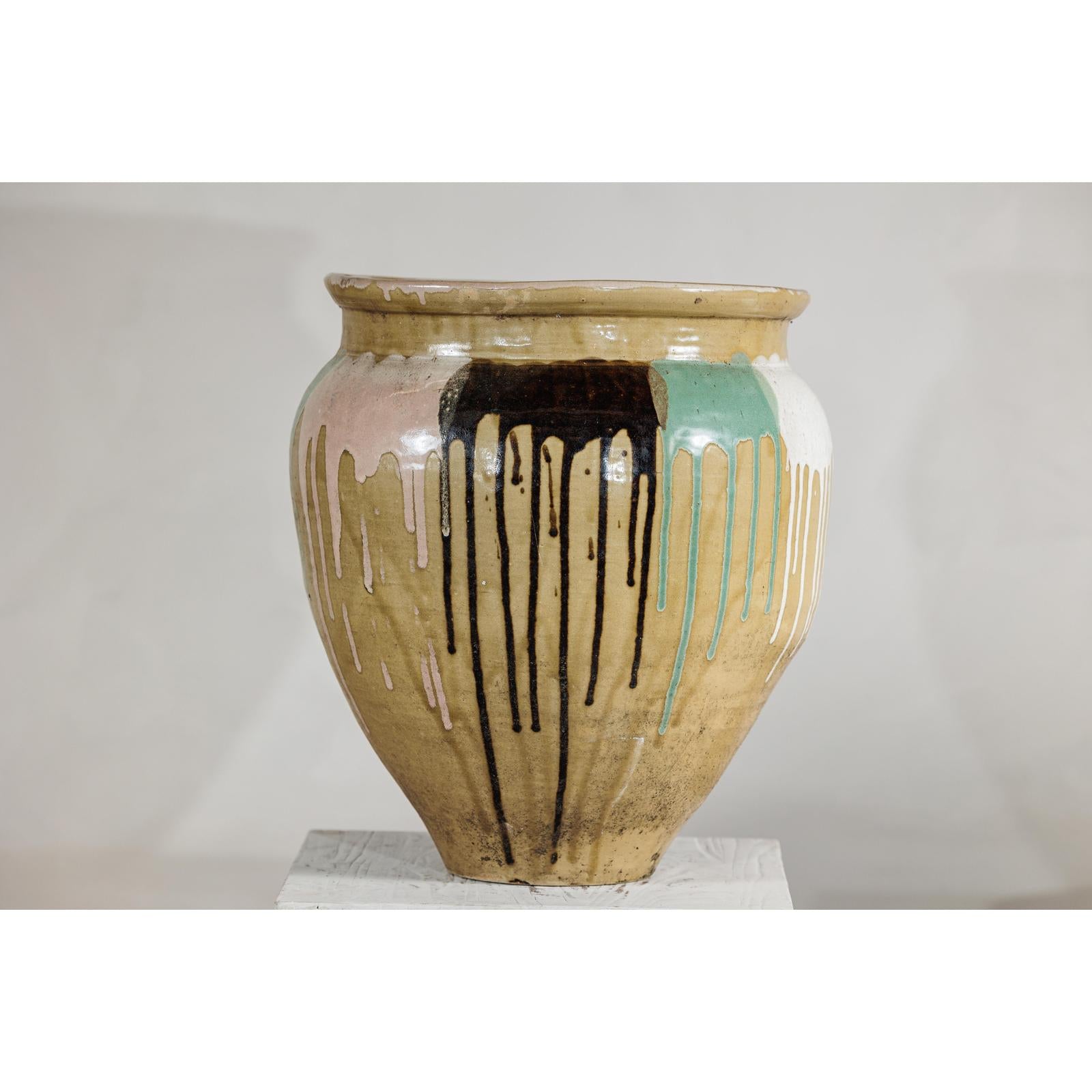 Large Antique Drip-Glazed Stoneware Jar Planter - image 9
