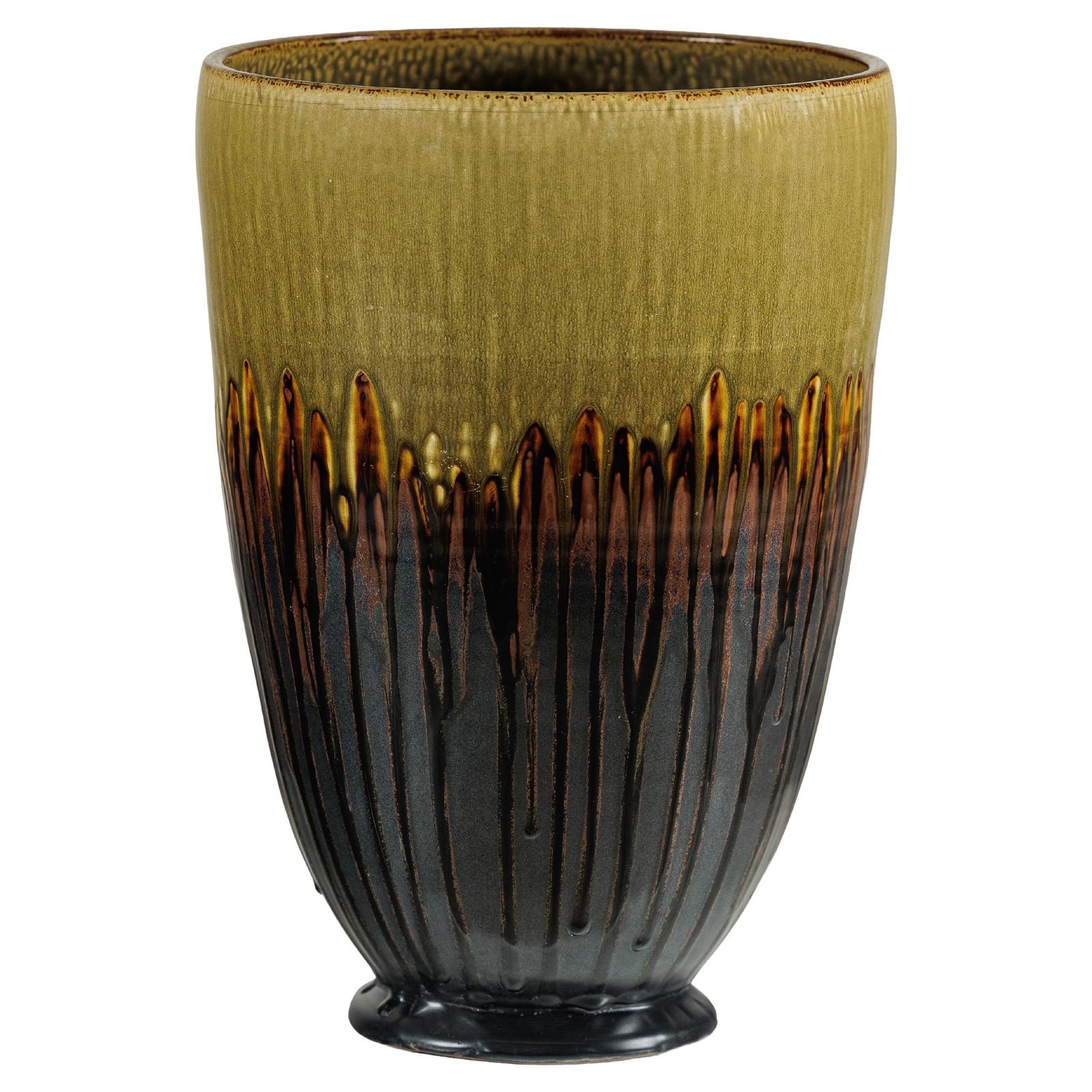 Large Artisan Ceramic Planter with Olive &amp; Brown Drip Glaze - image 1