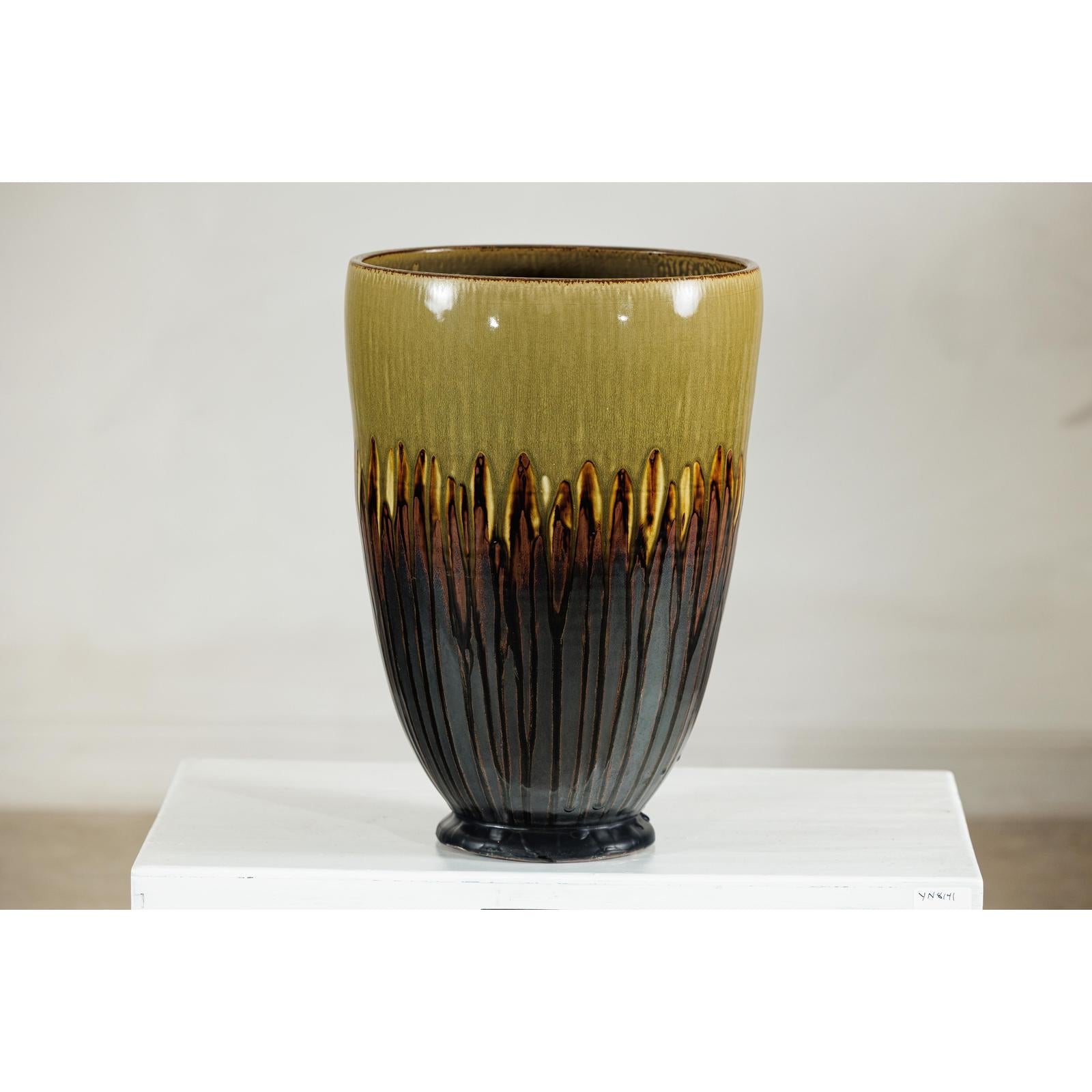 Large Artisan Ceramic Planter with Olive &amp; Brown Drip Glaze - image 10