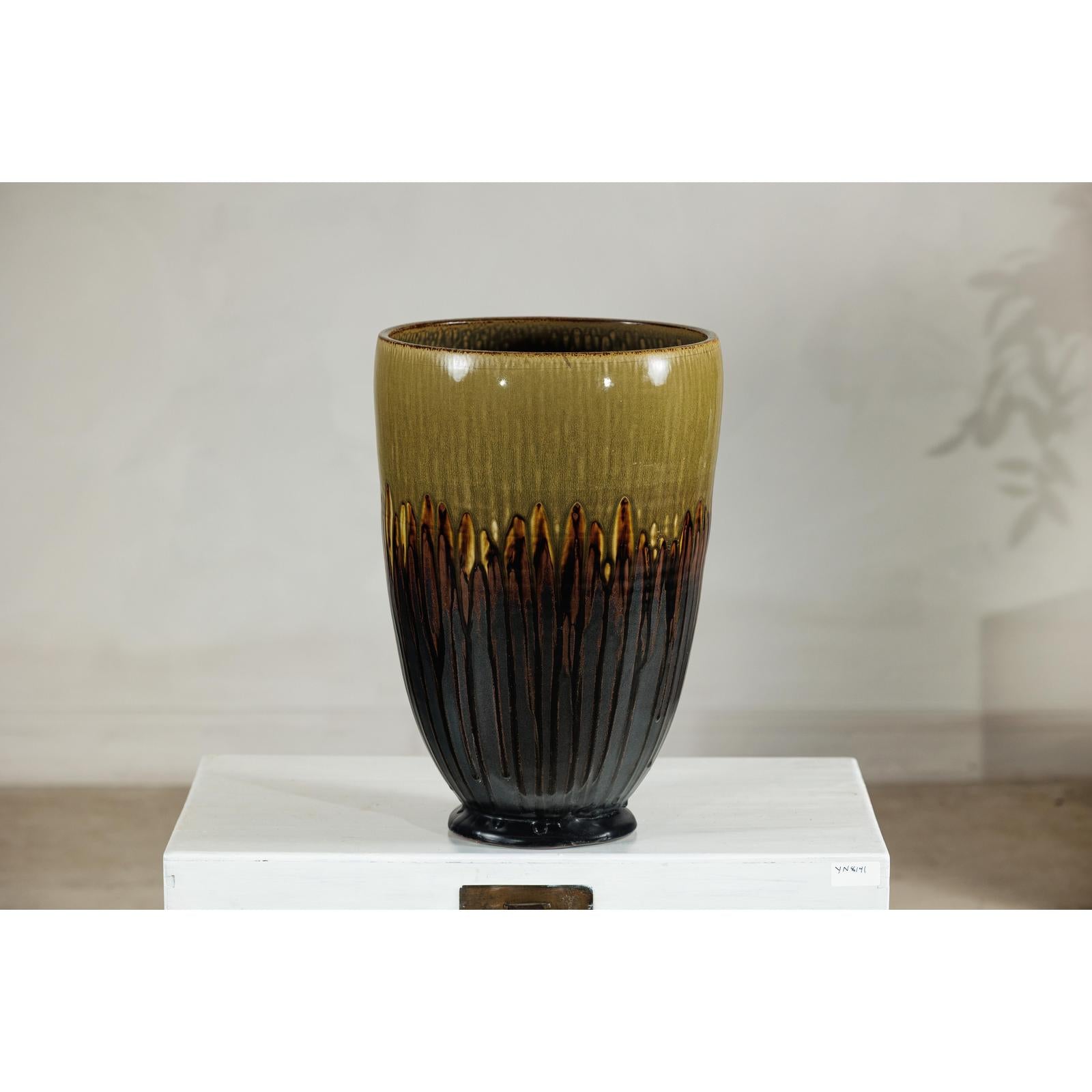 Large Artisan Ceramic Planter with Olive &amp; Brown Drip Glaze - image 15