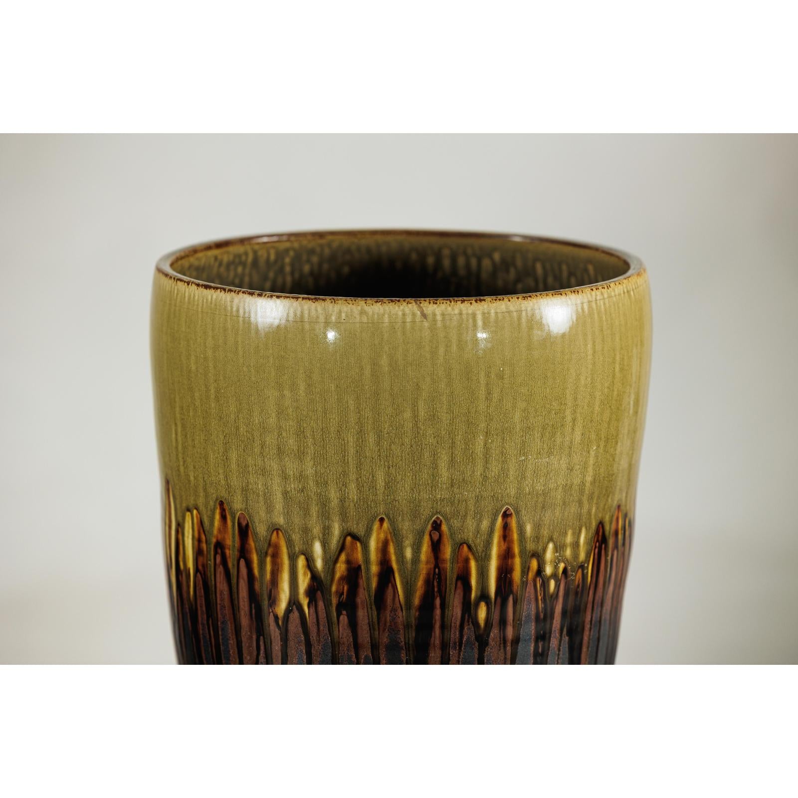 Large Artisan Ceramic Planter with Olive &amp; Brown Drip Glaze - image 4