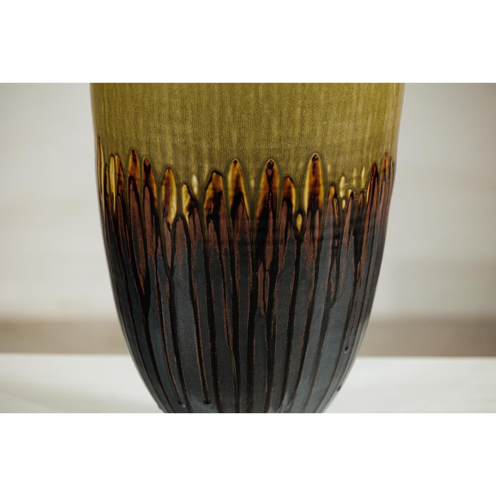 Large Artisan Ceramic Planter with Olive &amp; Brown Drip Glaze - image 5