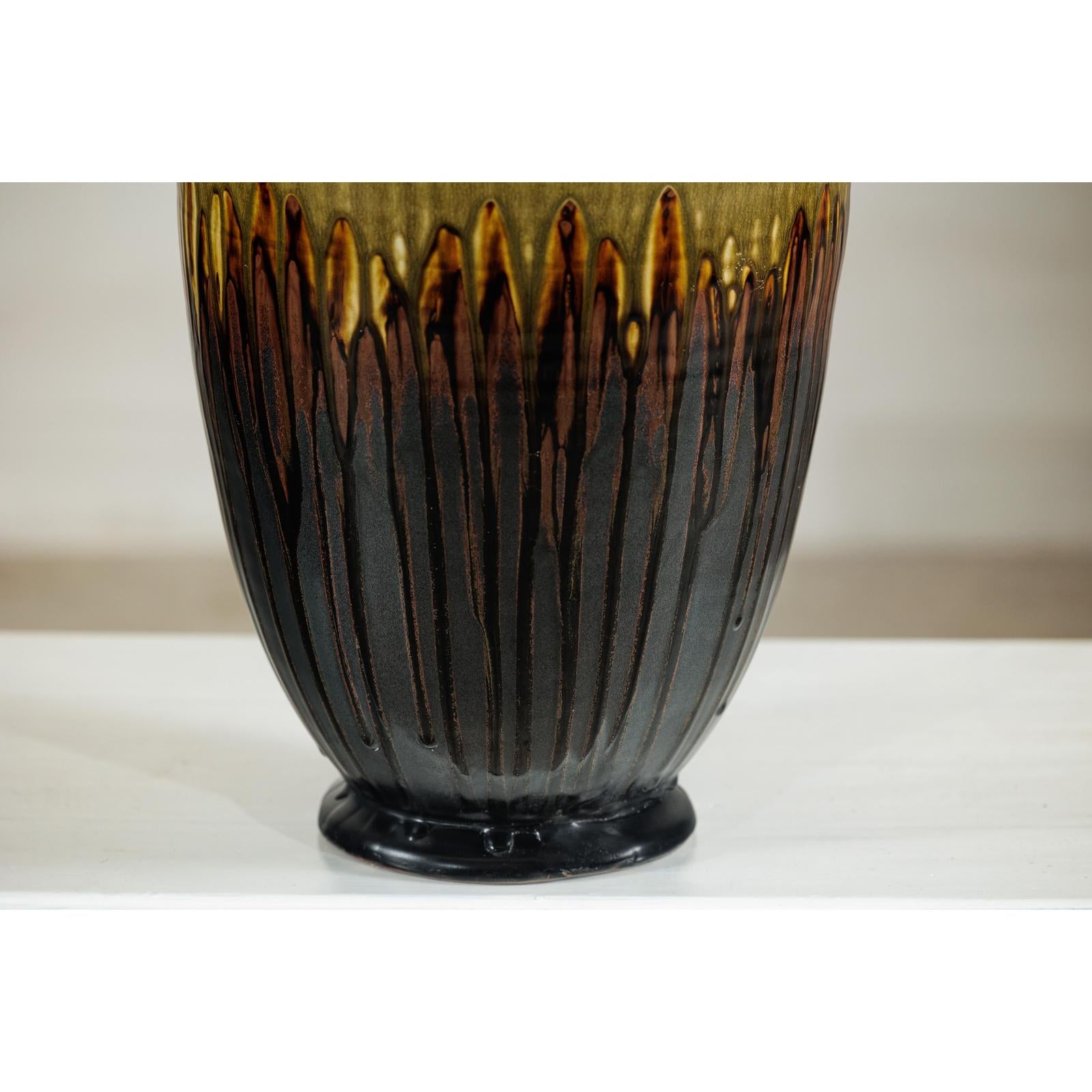 Large Artisan Ceramic Planter with Olive &amp; Brown Drip Glaze - image 6
