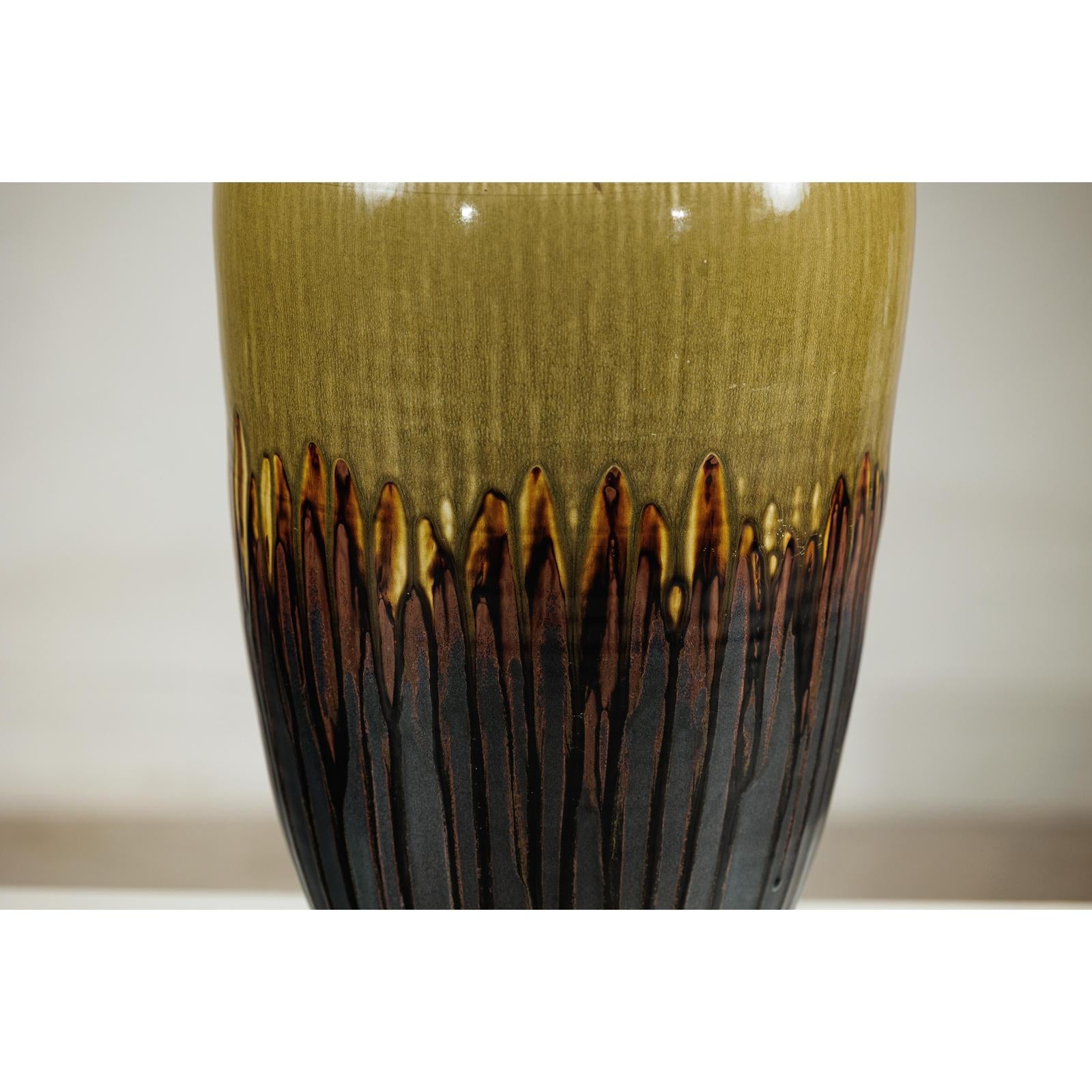 Large Artisan Ceramic Planter with Olive &amp; Brown Drip Glaze - image 7