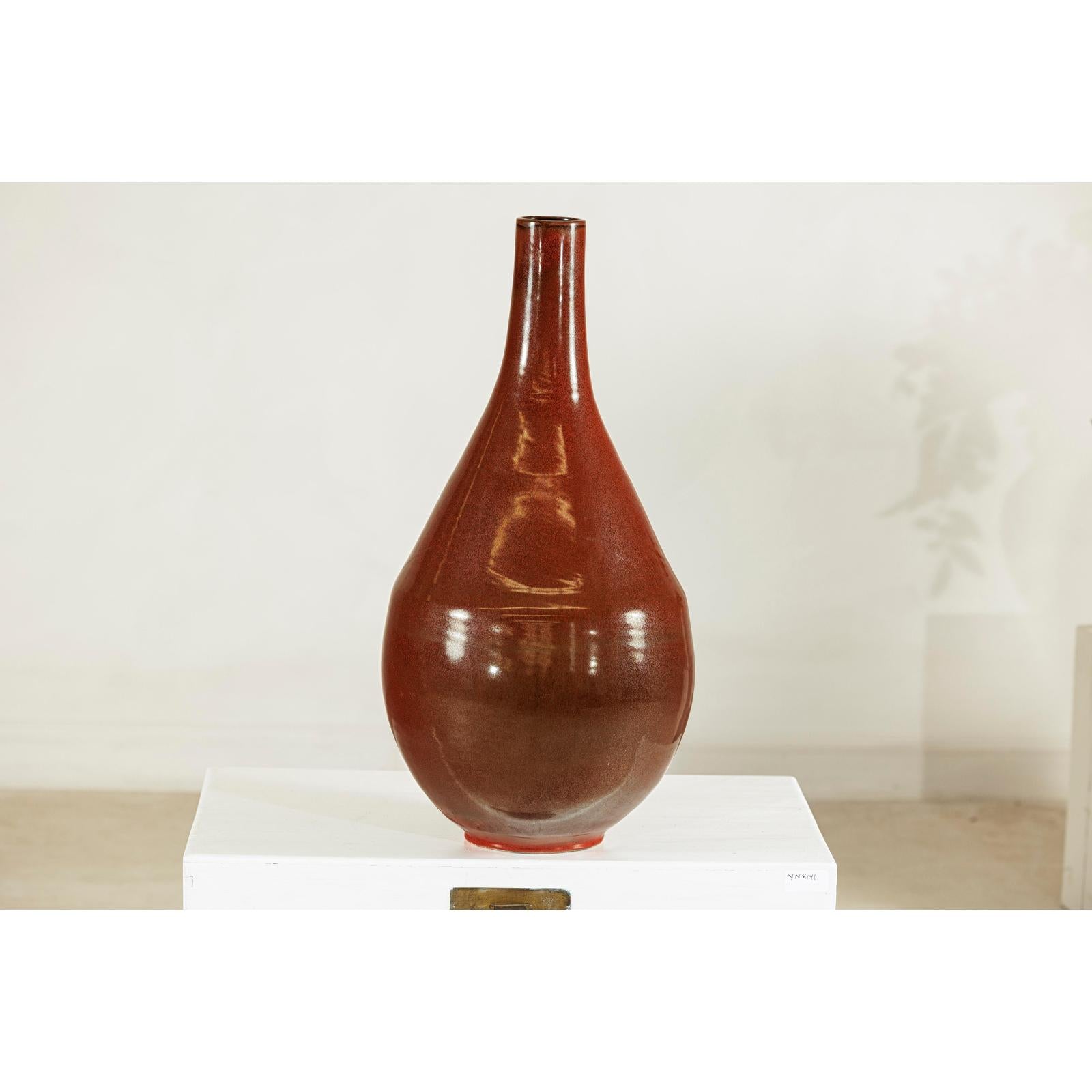 Large Artisan Ceramic Vase, Brown Glaze with Teardrop Design-10. Asian &amp; Chinese Furniture, Art, Antiques, Vintage Home Décor for sale at FEA Home
