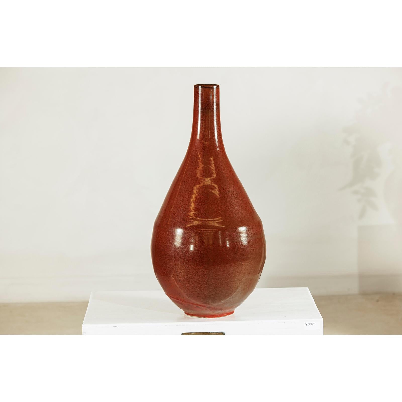 Large Artisan Ceramic Vase, Brown Glaze with Teardrop Design-11. Asian &amp; Chinese Furniture, Art, Antiques, Vintage Home Décor for sale at FEA Home