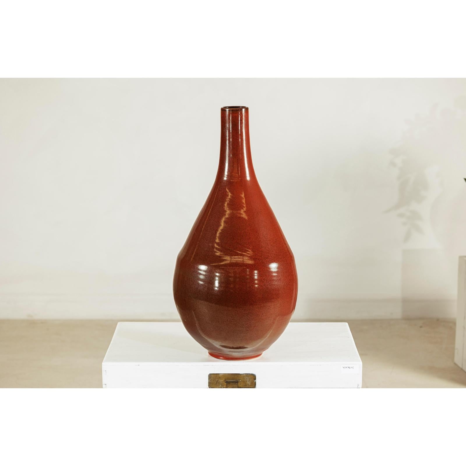Large Artisan Ceramic Vase, Brown Glaze with Teardrop Design-4. Asian &amp; Chinese Furniture, Art, Antiques, Vintage Home Décor for sale at FEA Home