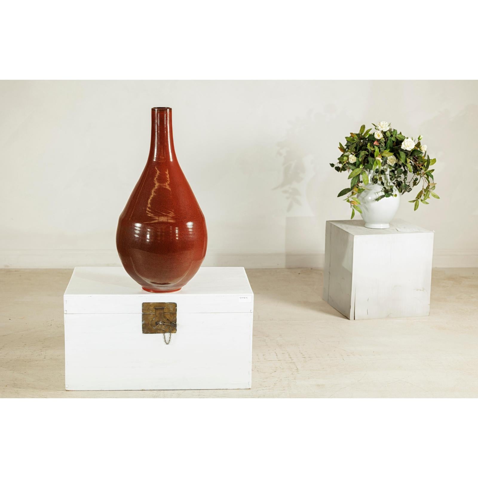 Large Artisan Ceramic Vase, Brown Glaze with Teardrop Design-5. Asian &amp; Chinese Furniture, Art, Antiques, Vintage Home Décor for sale at FEA Home