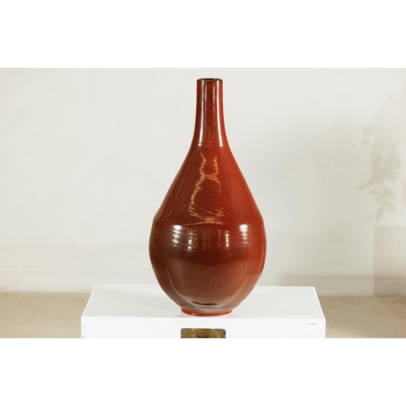 Large Artisan Ceramic Vase, Brown Glaze with Teardrop Design-6. Asian &amp; Chinese Furniture, Art, Antiques, Vintage Home Décor for sale at FEA Home