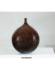 Large Artisan Ceramic Vase with Glossy Honeycomb Texture in Deep Brown Tones-13. Asian & Chinese Furniture, Art, Antiques, Vintage Home Décor for sale at FEA Home