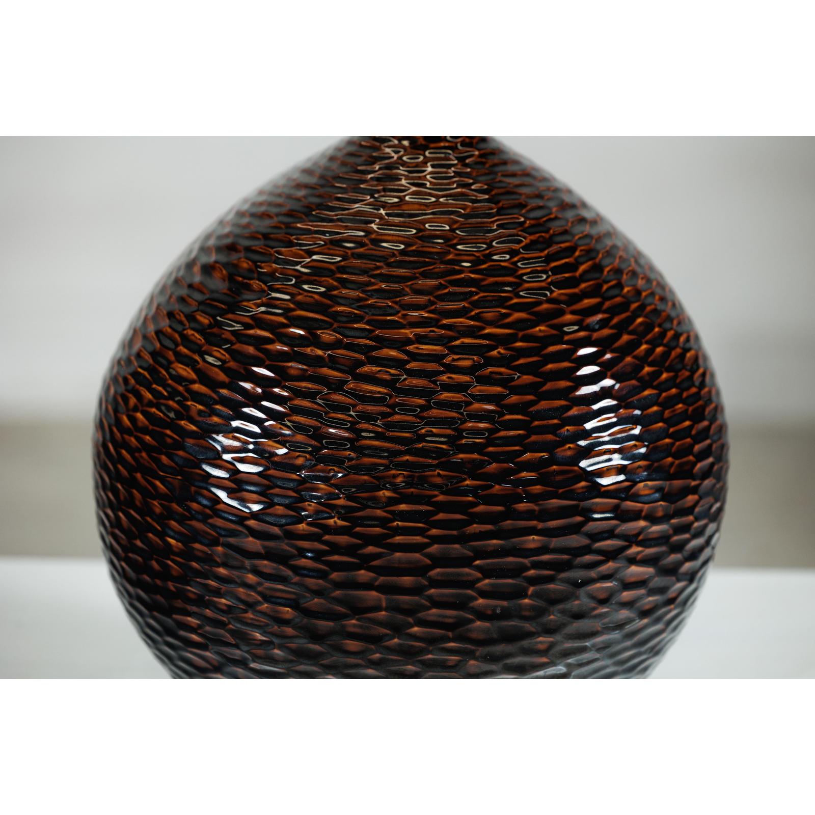 Large Artisan Ceramic Vase with Glossy Honeycomb Texture in Deep Brown Tones-4. Asian &amp; Chinese Furniture, Art, Antiques, Vintage Home Décor for sale at FEA Home