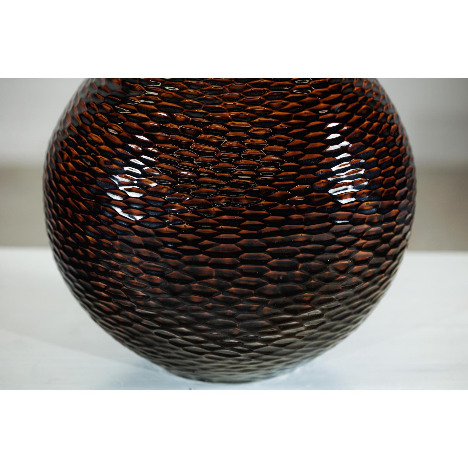 Large Artisan Ceramic Vase with Glossy Honeycomb Texture in Deep Brown Tones-5. Asian &amp; Chinese Furniture, Art, Antiques, Vintage Home Décor for sale at FEA Home