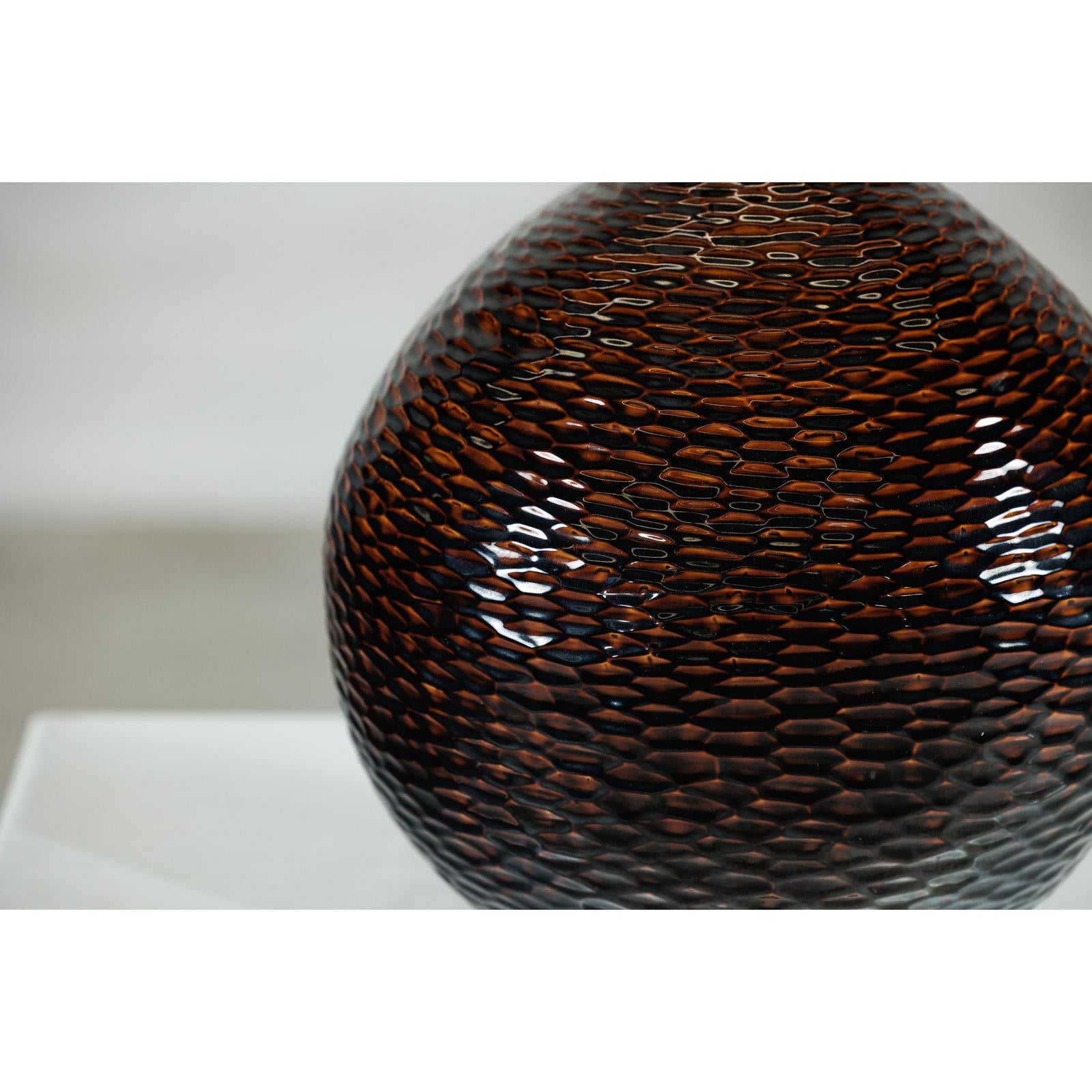 Large Artisan Ceramic Vase with Glossy Honeycomb Texture in Deep Brown Tones-6. Asian &amp; Chinese Furniture, Art, Antiques, Vintage Home Décor for sale at FEA Home