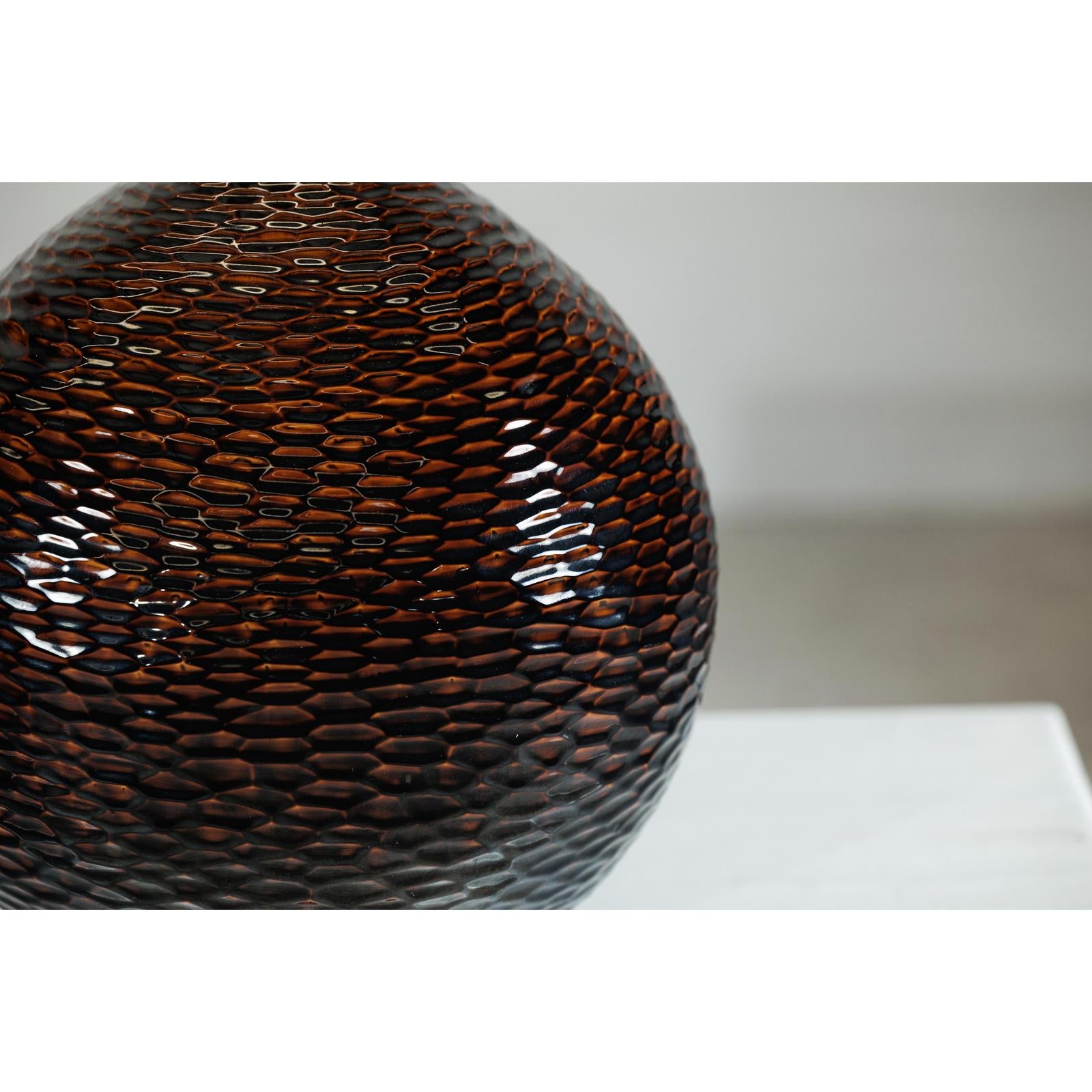 Large Artisan Ceramic Vase with Glossy Honeycomb Texture in Deep Brown Tones-7. Asian &amp; Chinese Furniture, Art, Antiques, Vintage Home Décor for sale at FEA Home