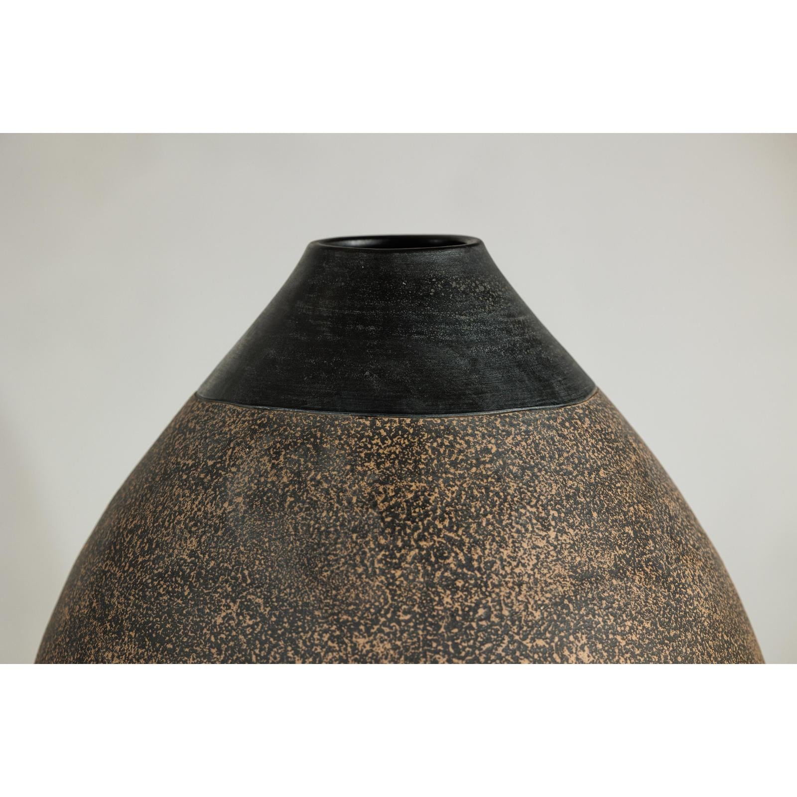 Large Artisan Ceramic Vase with Matte Black Neck and Textured Brown Body-10. Asian &amp; Chinese Furniture, Art, Antiques, Vintage Home Décor for sale at FEA Home
