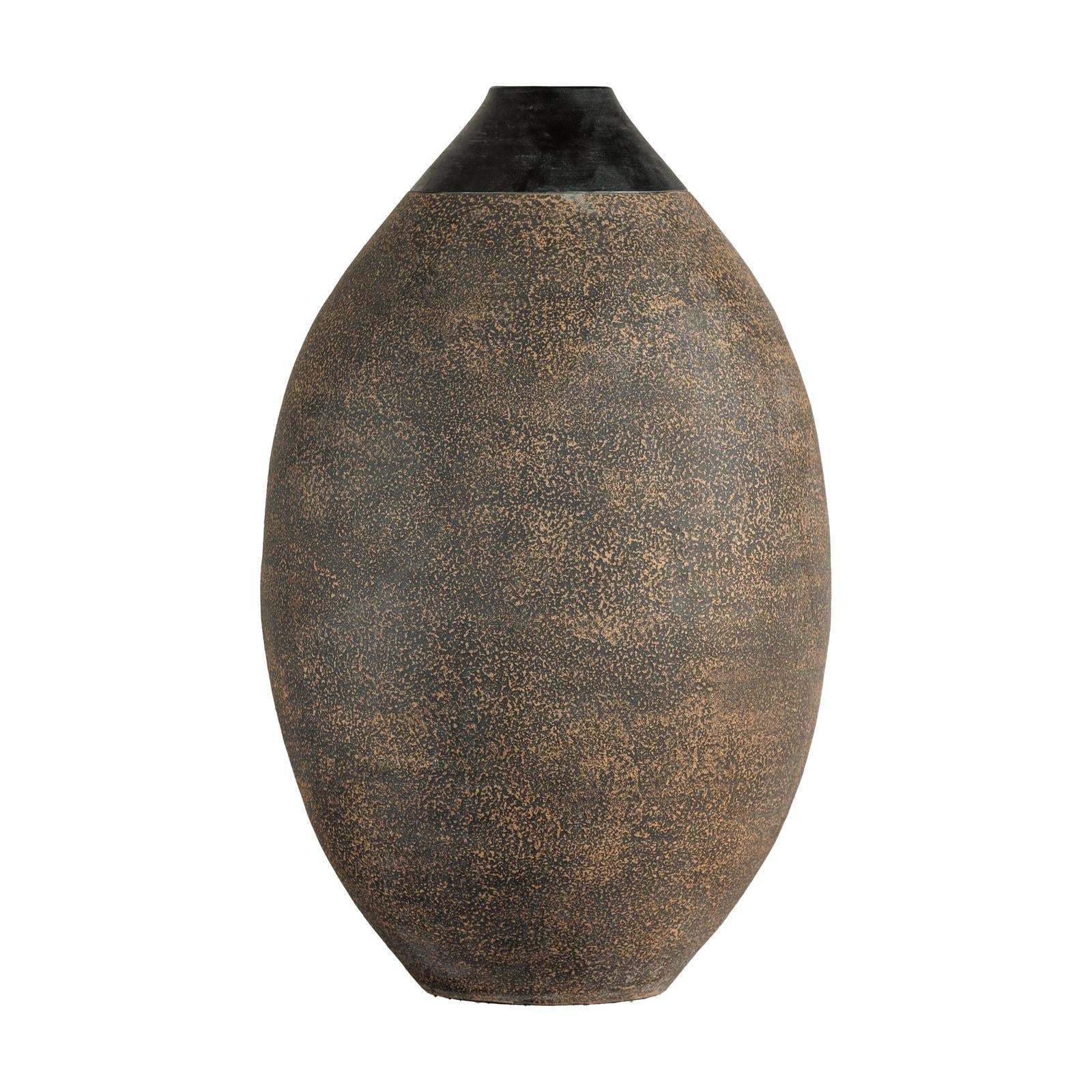 Large Artisan Ceramic Vase with Matte Black Neck and Textured Brown Body-13. Asian &amp; Chinese Furniture, Art, Antiques, Vintage Home Décor for sale at FEA Home