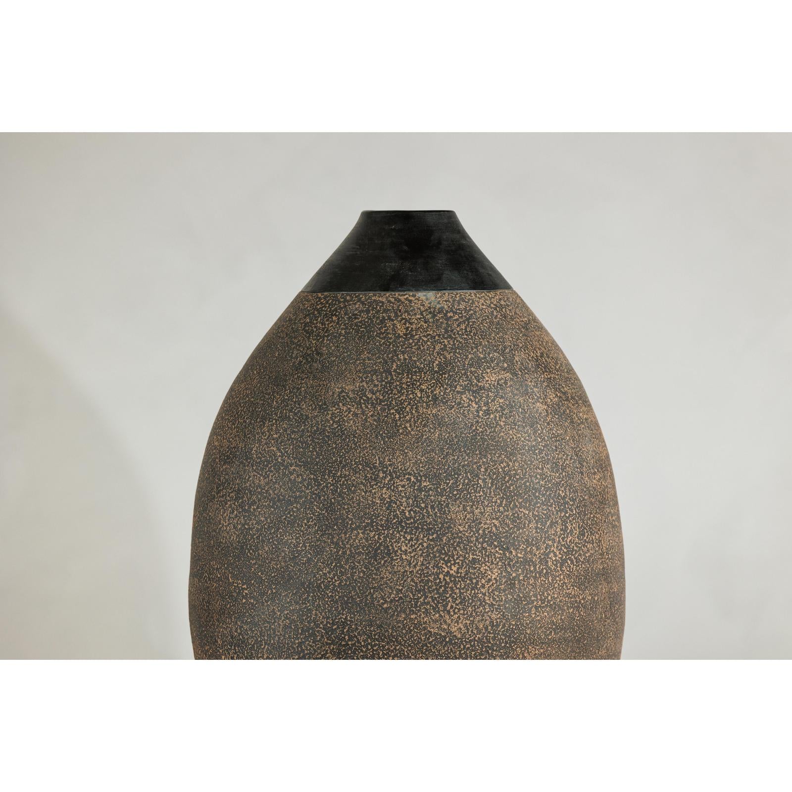 Large Artisan Ceramic Vase with Matte Black Neck and Textured Brown Body-4. Asian &amp; Chinese Furniture, Art, Antiques, Vintage Home Décor for sale at FEA Home