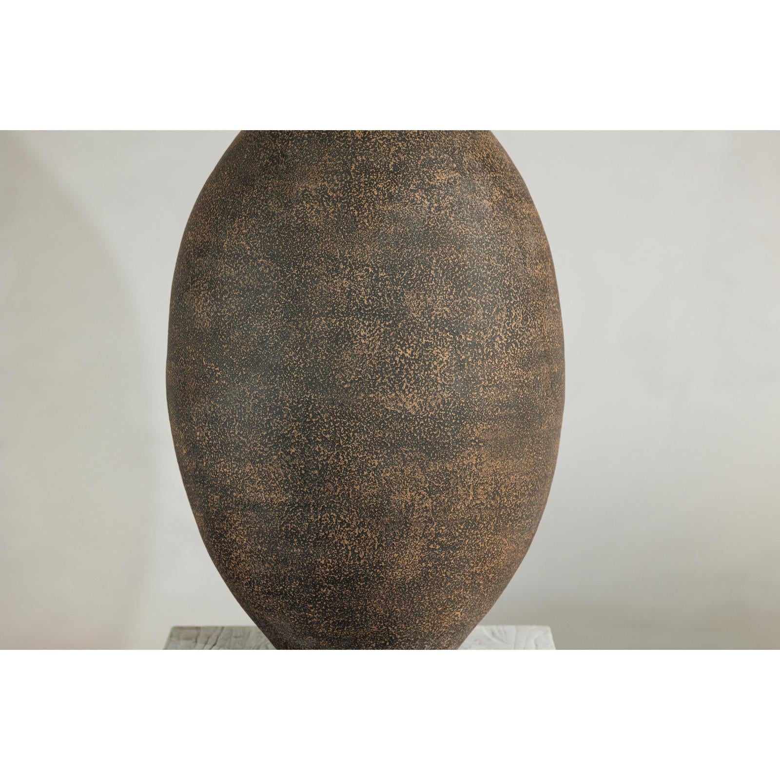 Large Artisan Ceramic Vase with Matte Black Neck and Textured Brown Body-5. Asian &amp; Chinese Furniture, Art, Antiques, Vintage Home Décor for sale at FEA Home
