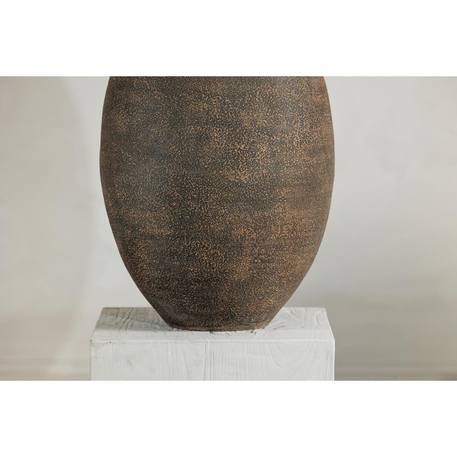 Large Artisan Ceramic Vase with Matte Black Neck and Textured Brown Body-6. Asian &amp; Chinese Furniture, Art, Antiques, Vintage Home Décor for sale at FEA Home