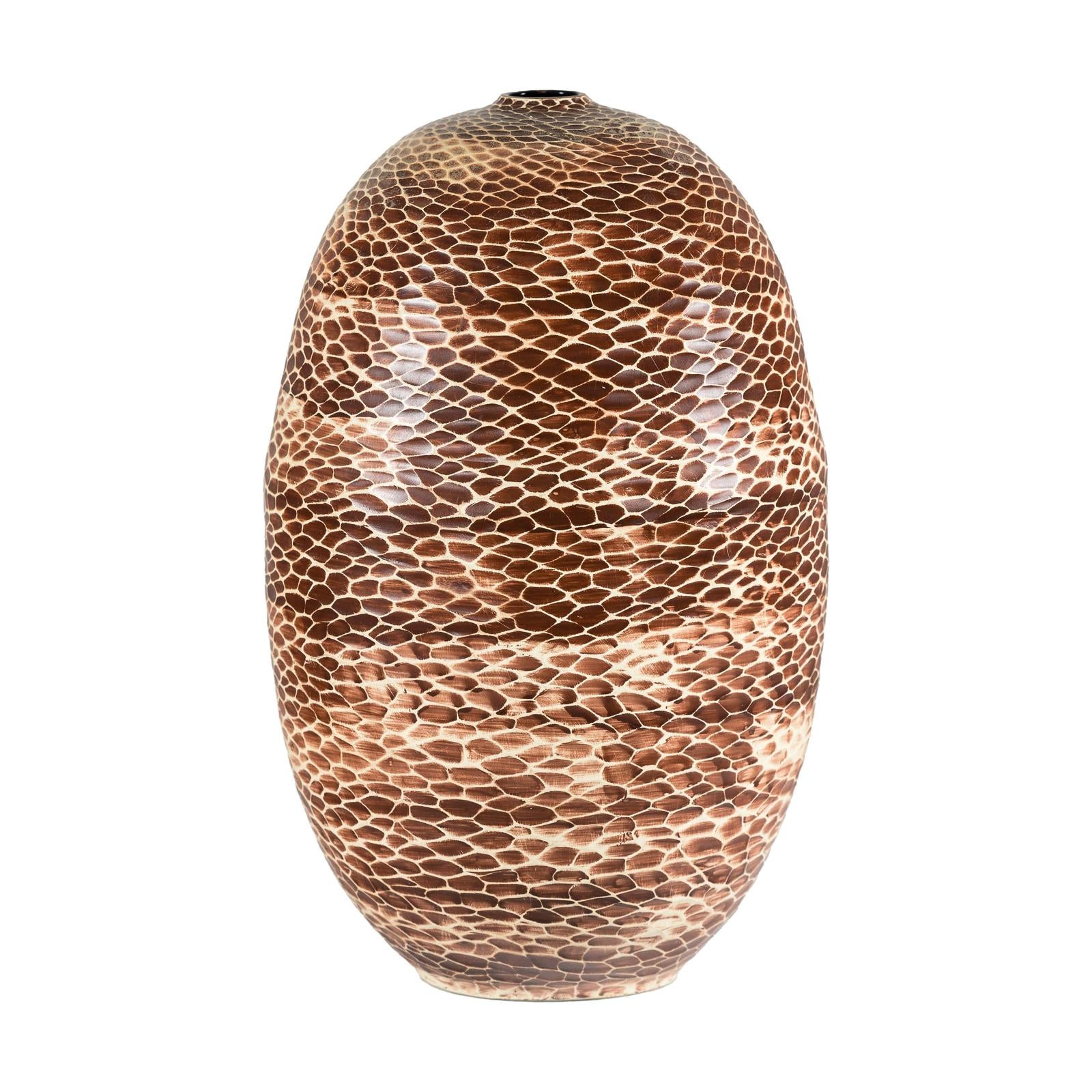 Large Artisan Ceramic Vase with Snakeskin Textured Glaze