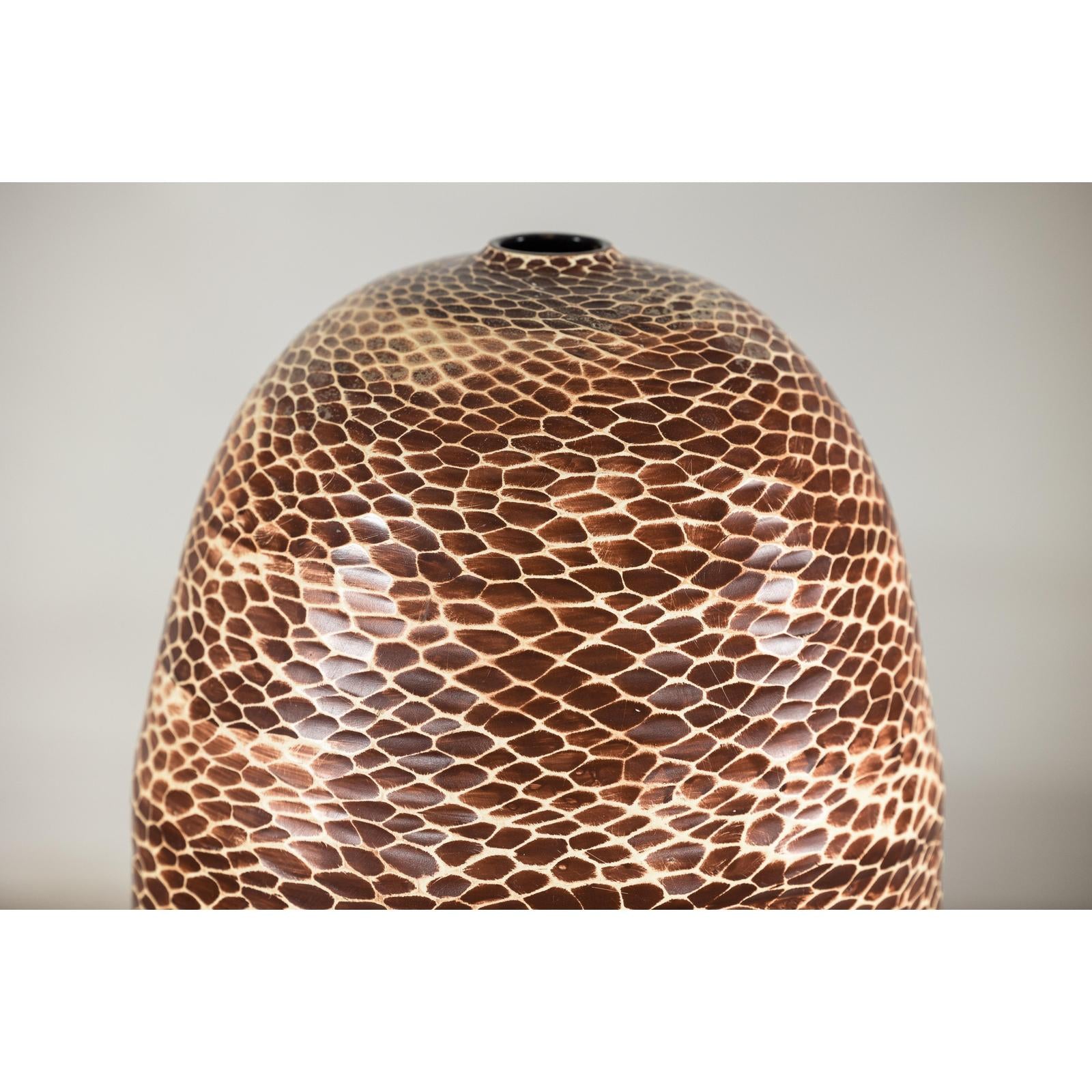 Large Artisan Ceramic Vase with Snakeskin Textured Glaze
