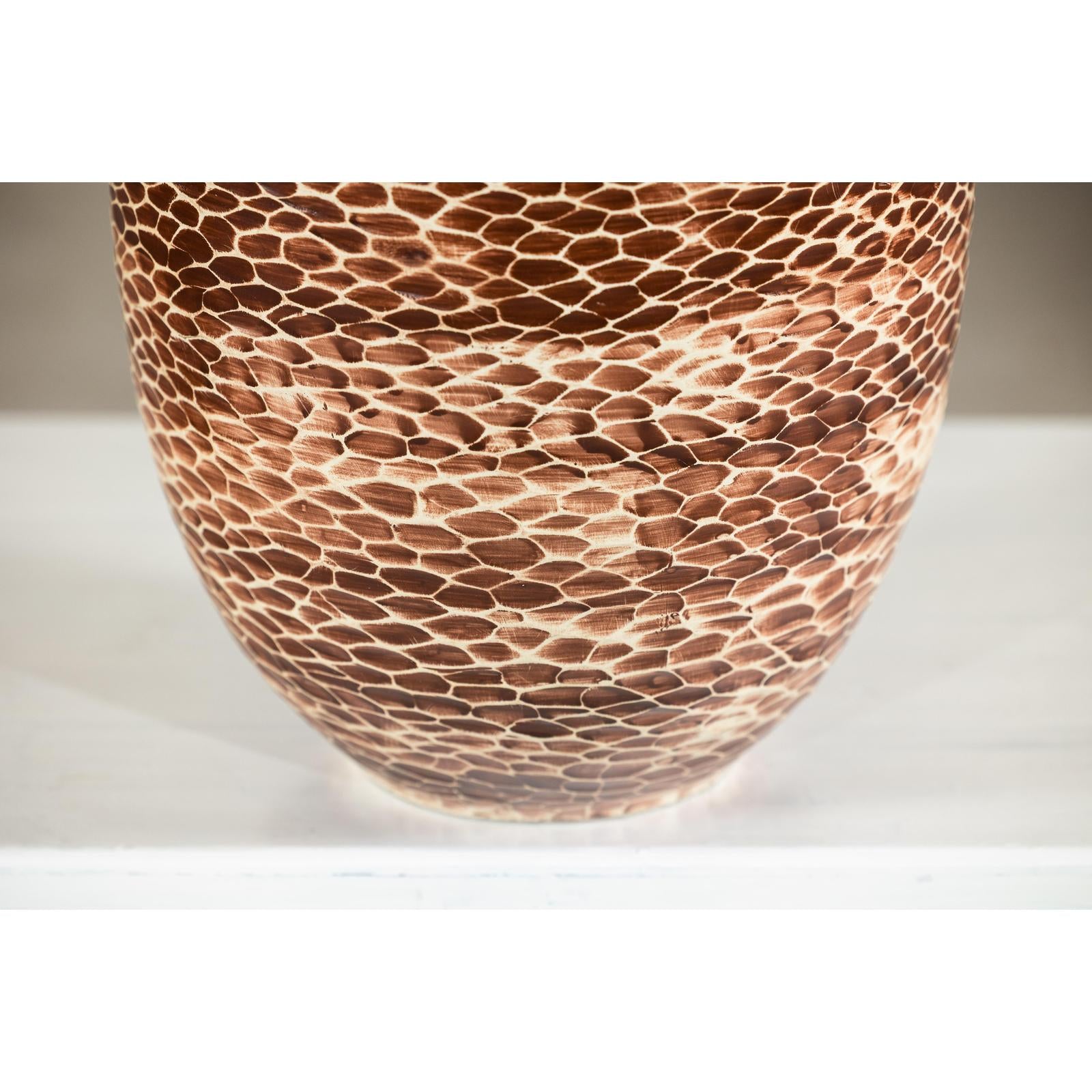 Large Artisan Ceramic Vase with Snakeskin Textured Glaze
