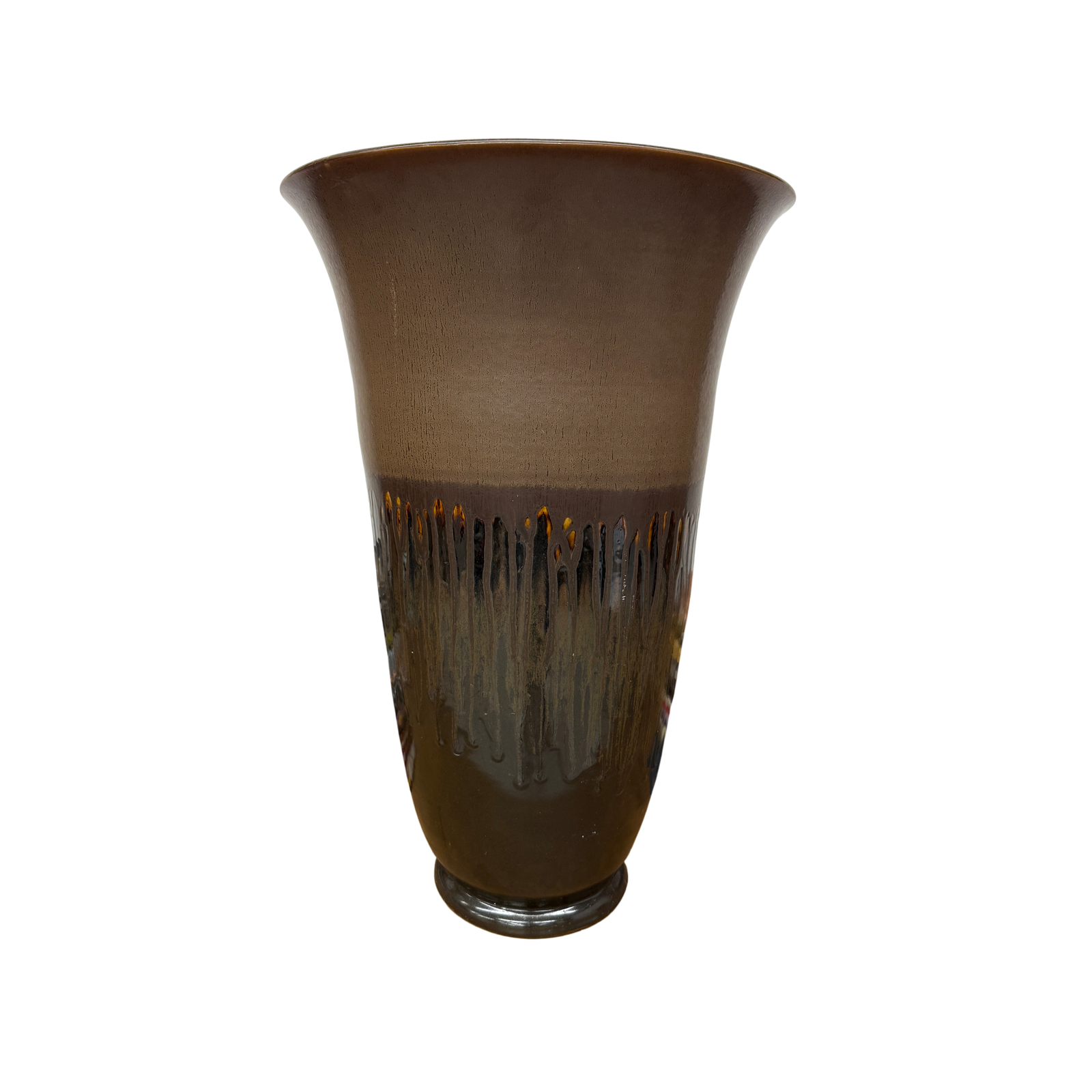 Large Brown Ceramic Vase with Charcoal and Amber Drip Glaze, SKU , image 1