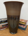 Large Brown Ceramic Vase with Charcoal and Amber Drip Glaze, SKU , image 3