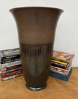 Large Brown Ceramic Vase with Charcoal and Amber Drip Glaze, SKU , image 4