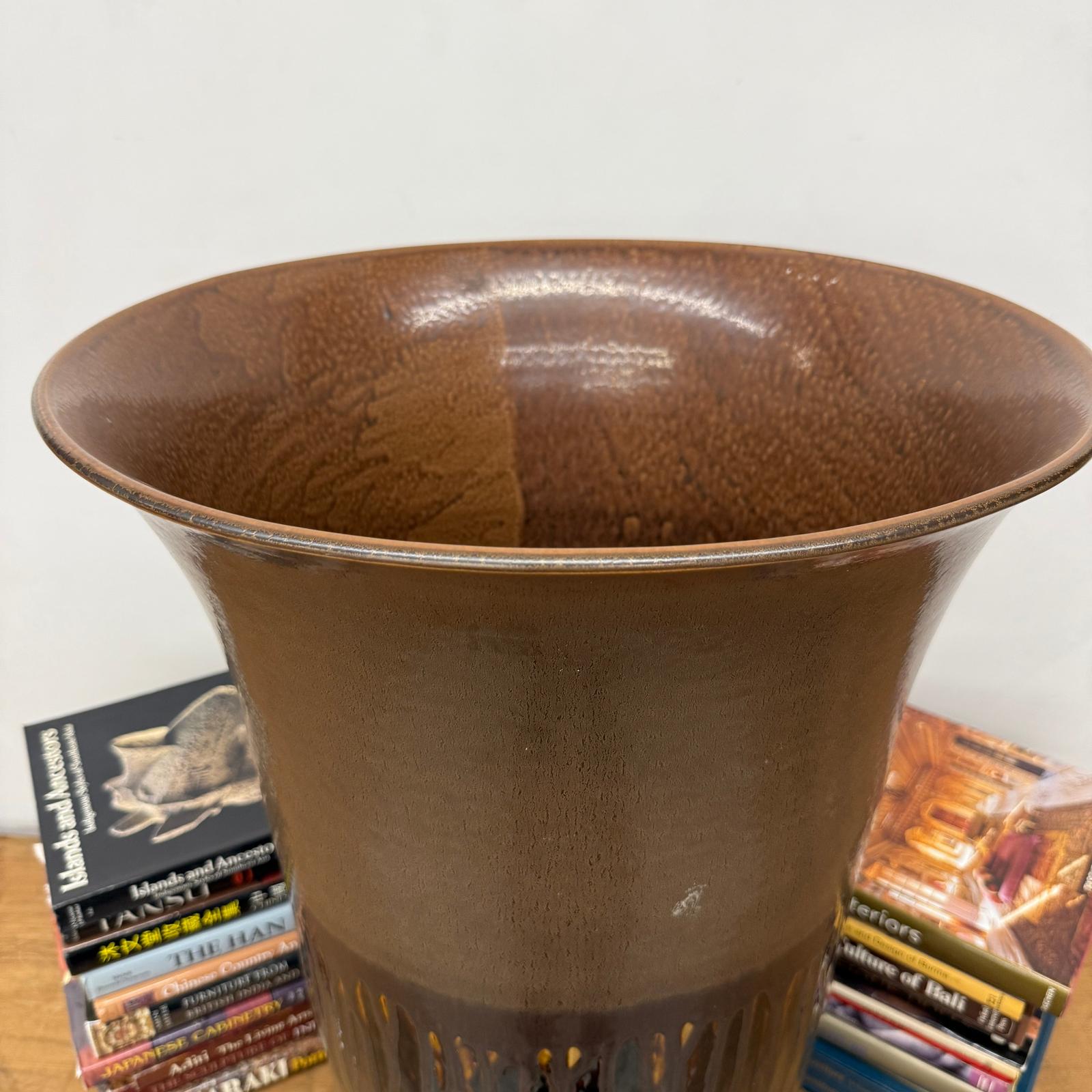 Large Brown Ceramic Vase with Charcoal and Amber Drip Glaze, SKU , image 6