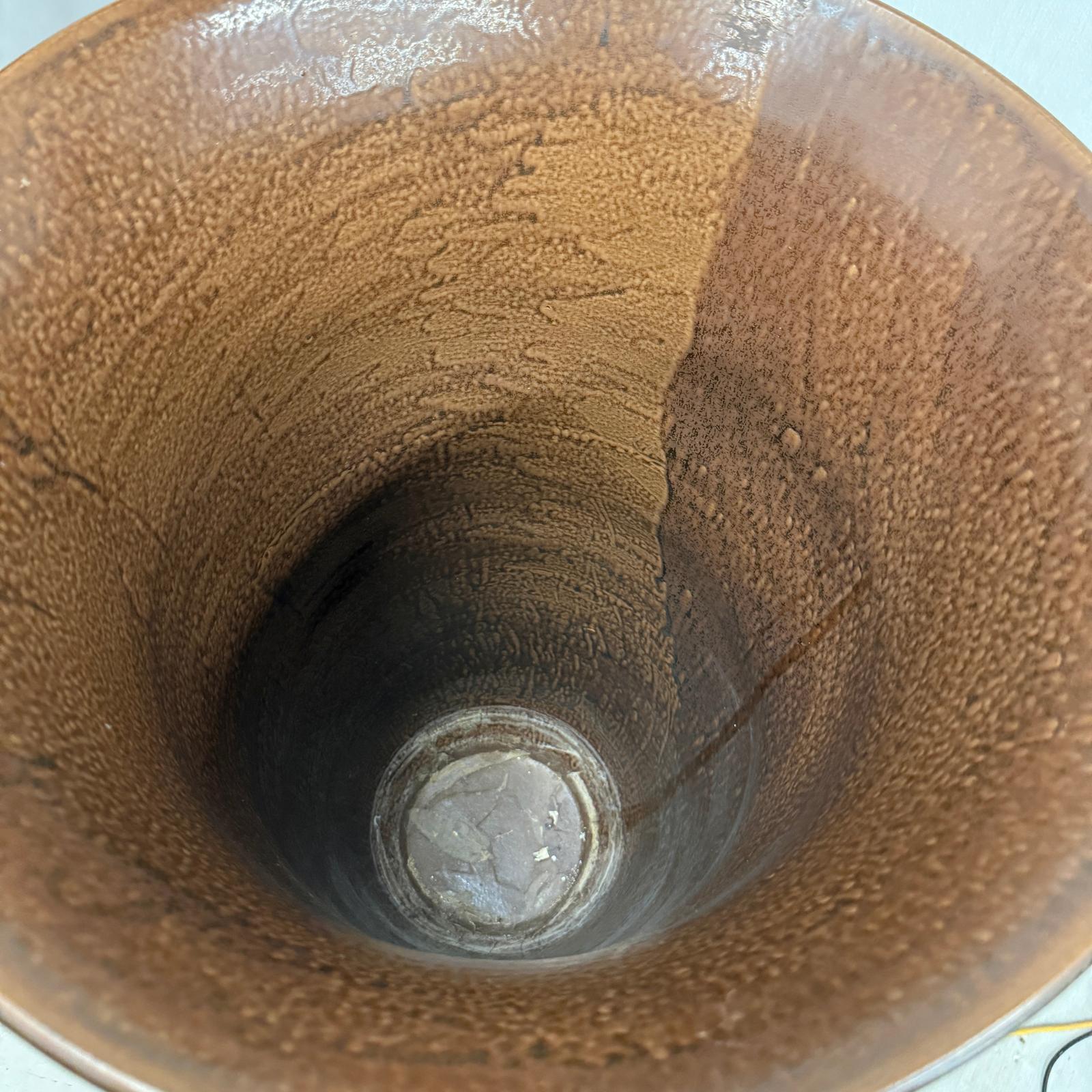 Large Brown Ceramic Vase with Charcoal and Amber Drip Glaze, SKU , image 7