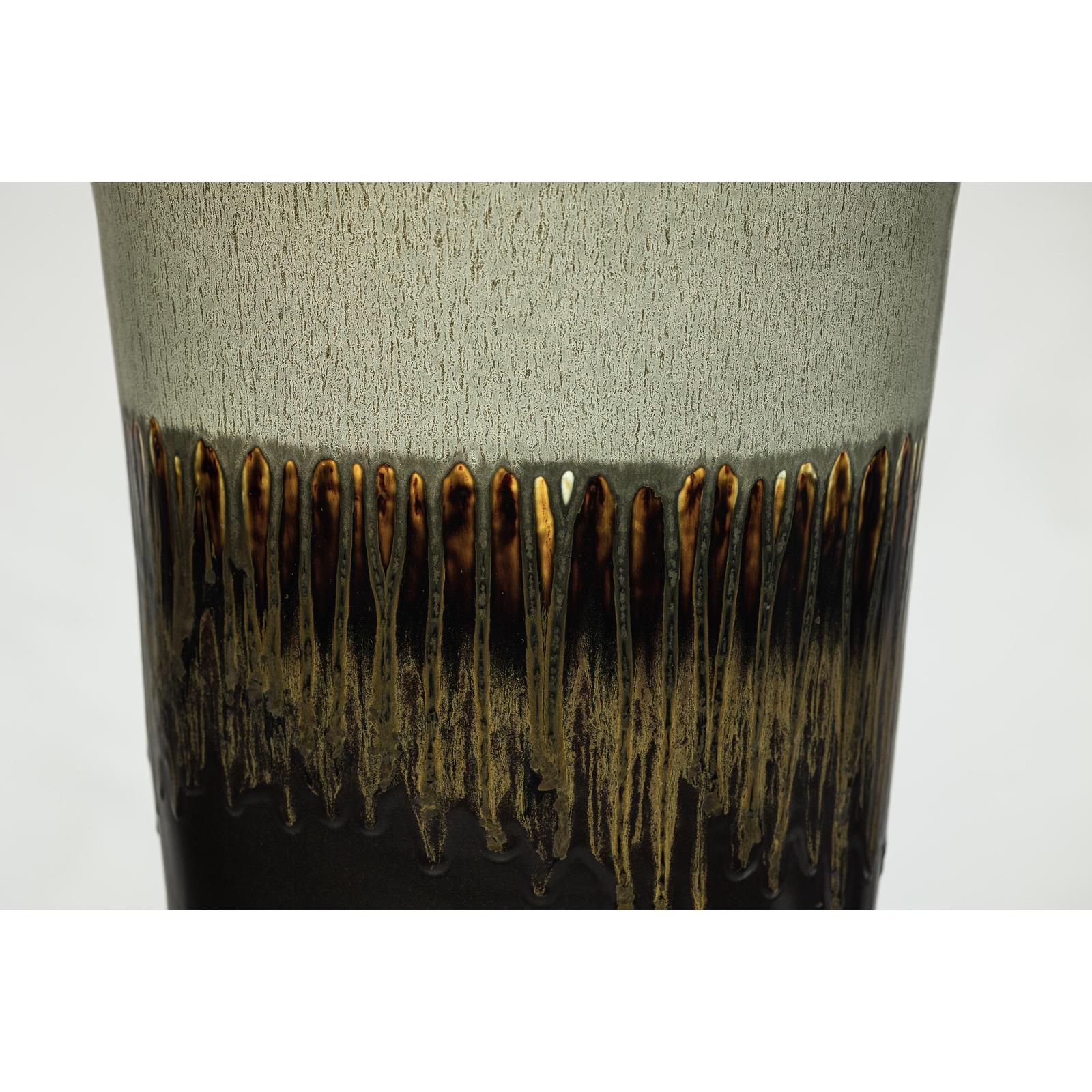 Large Ceramic Planter with Green-Grey &amp; Brown Drip Glaze