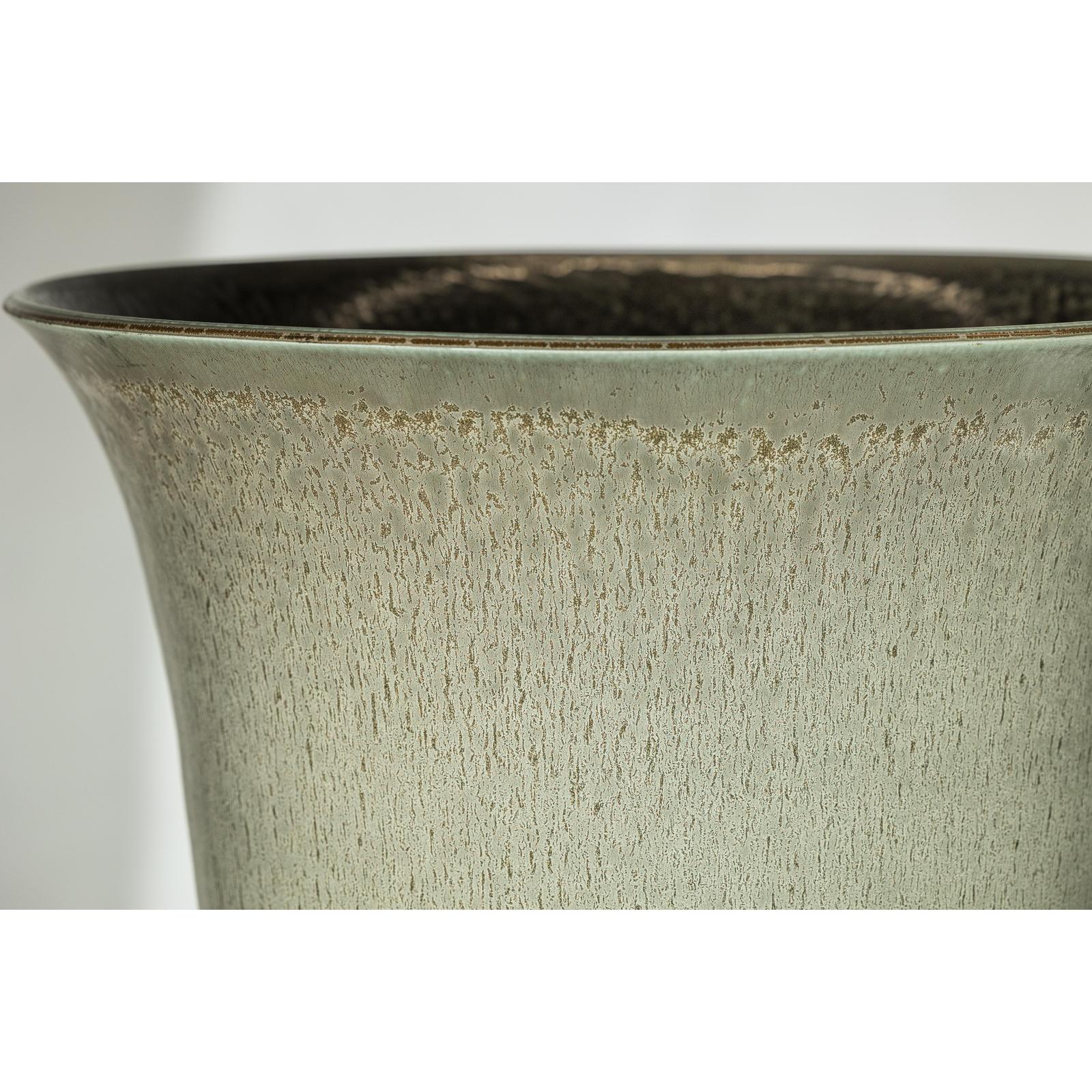 Large Ceramic Planter with Green-Grey &amp; Brown Drip Glaze
