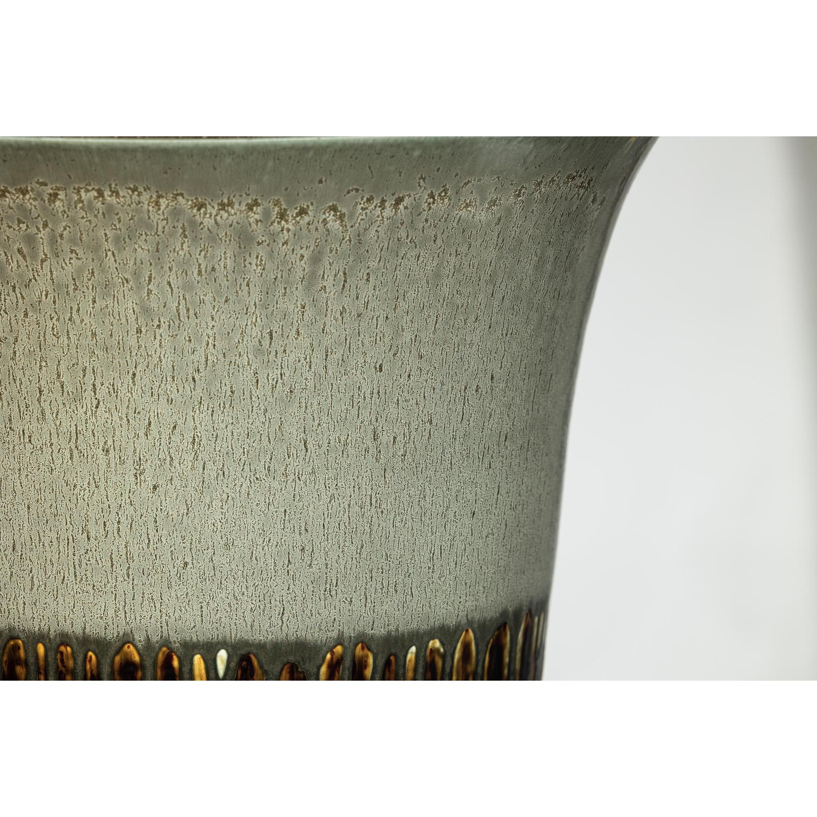Large Ceramic Planter with Green-Grey &amp; Brown Drip Glaze