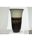 Large Ceramic Planter with Green-Grey & Brown Drip Glaze