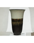 Large Ceramic Planter with Green-Grey & Brown Drip Glaze