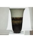 Large Ceramic Planter with Green-Grey & Brown Drip Glaze