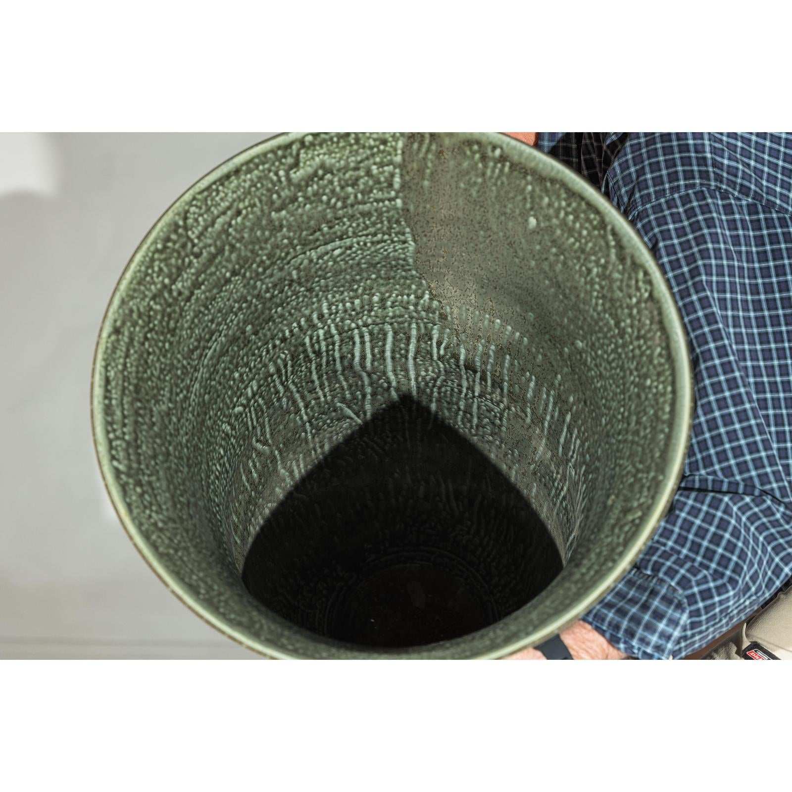 Large Ceramic Planter with Green-Grey &amp; Brown Drip Glaze