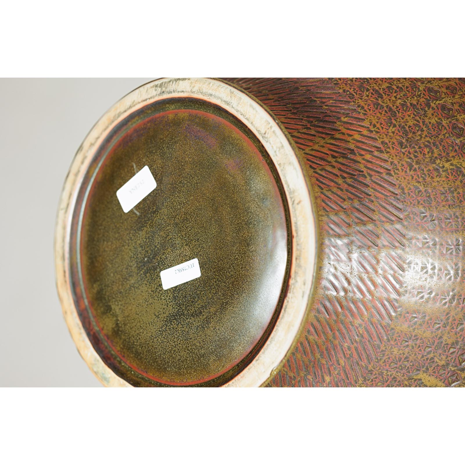 Large Ceramic Vase with Intricate Textured Pattern in Brown &amp; Green - image 10