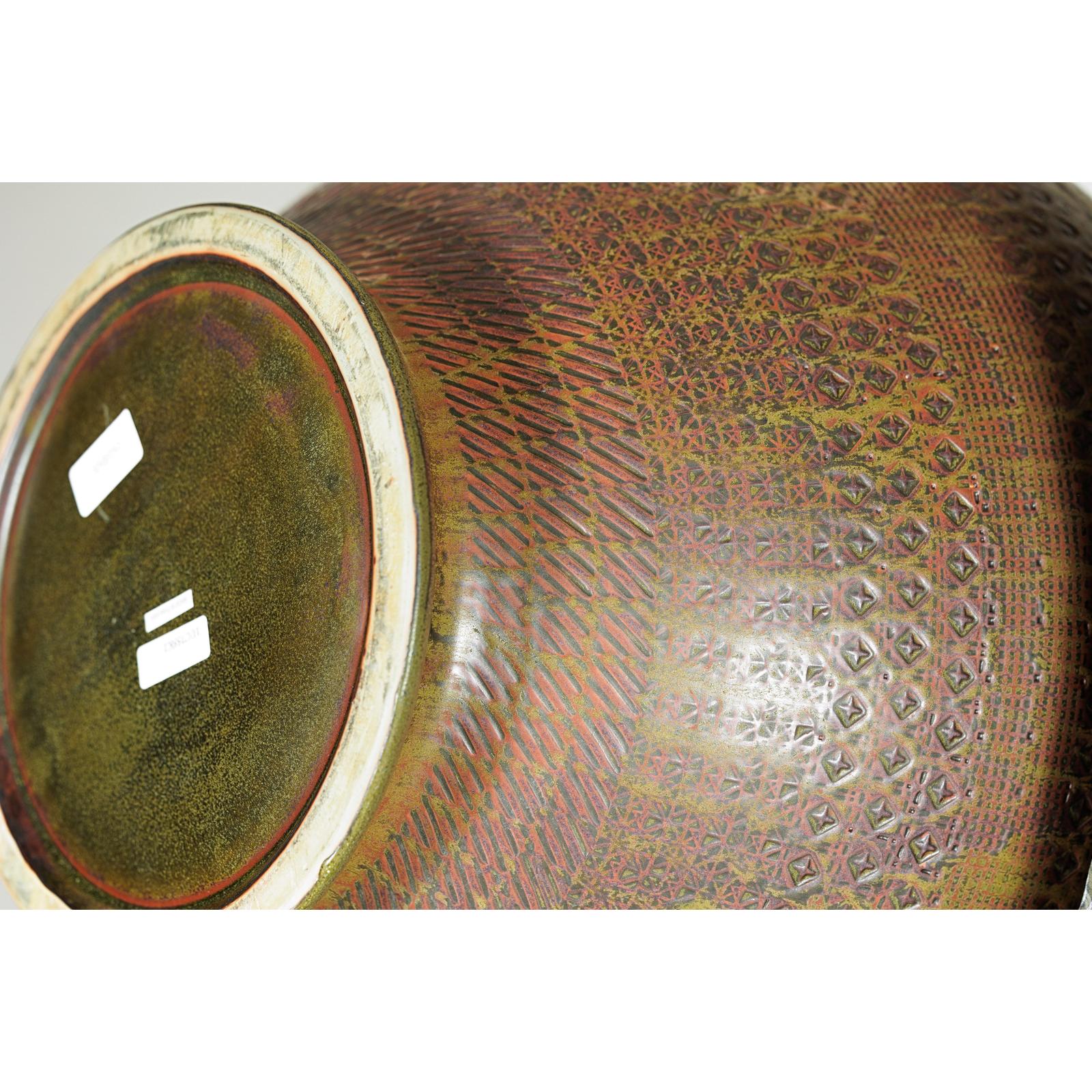 Large Ceramic Vase with Intricate Textured Pattern in Brown &amp; Green - image 11